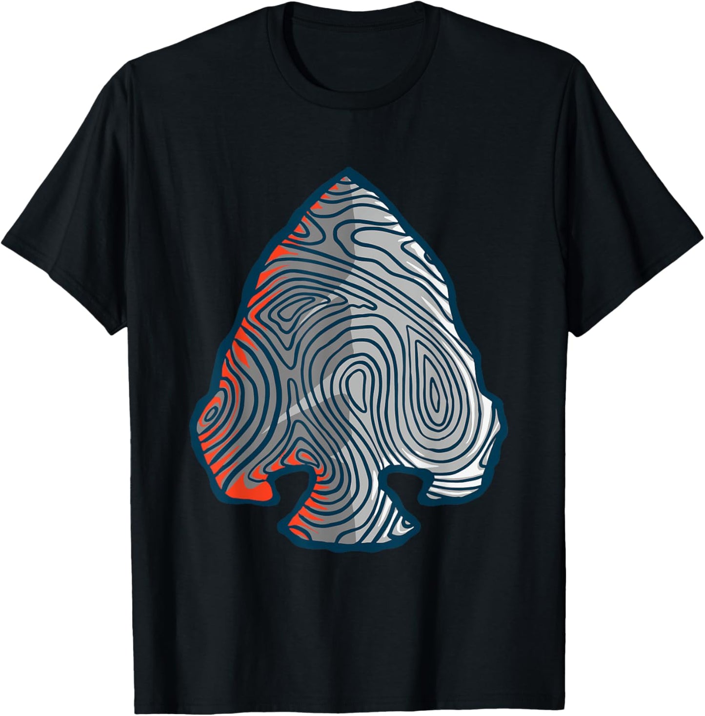 Topographic Lines Arrowhead Design Hiking Graphic Retro T-Shirt - T-Shirt | Black