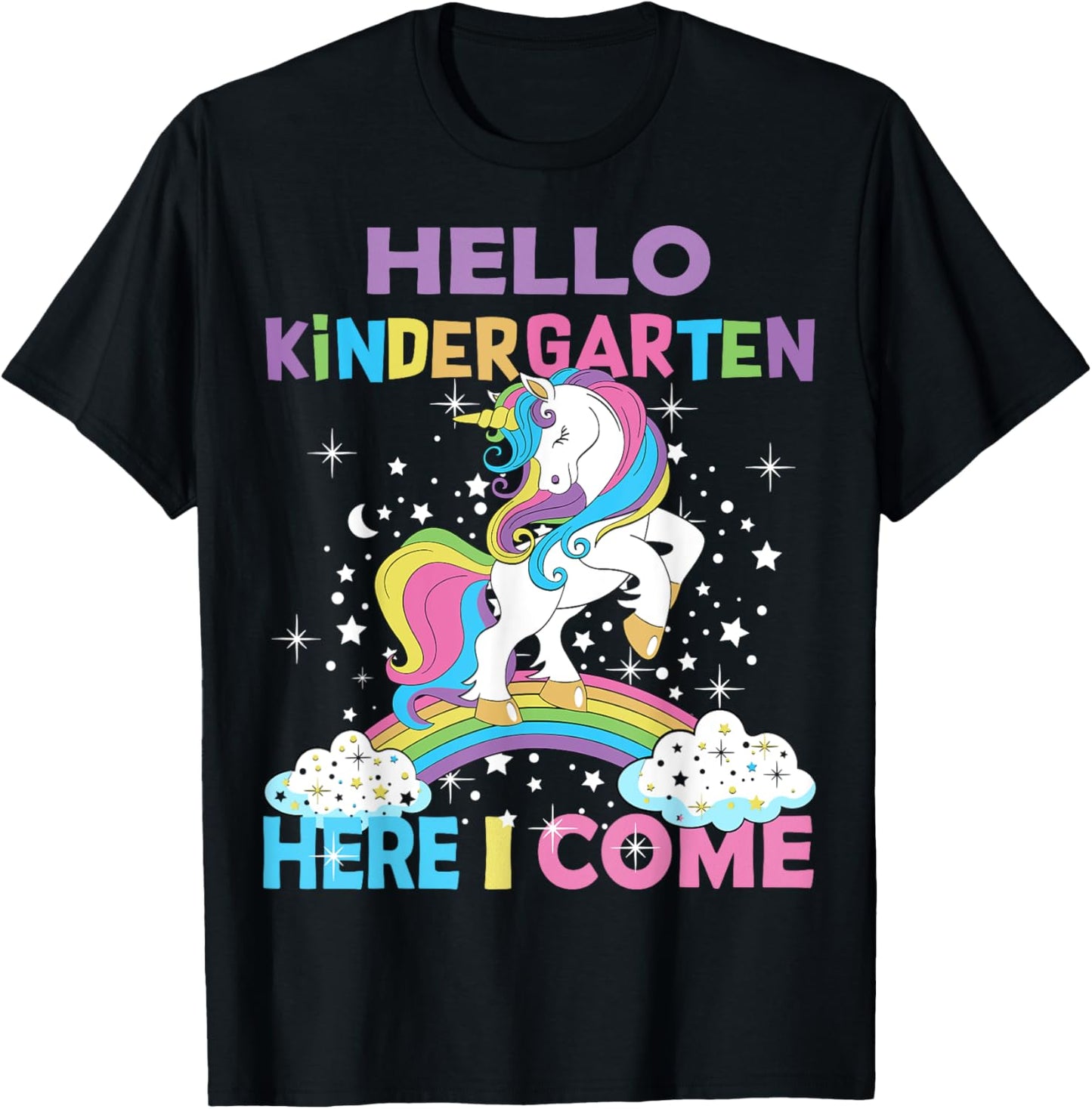 Unicorn Kindergarten Here I Come Hello Kindergarten Girls T-Shirt - T-Shirt | Black