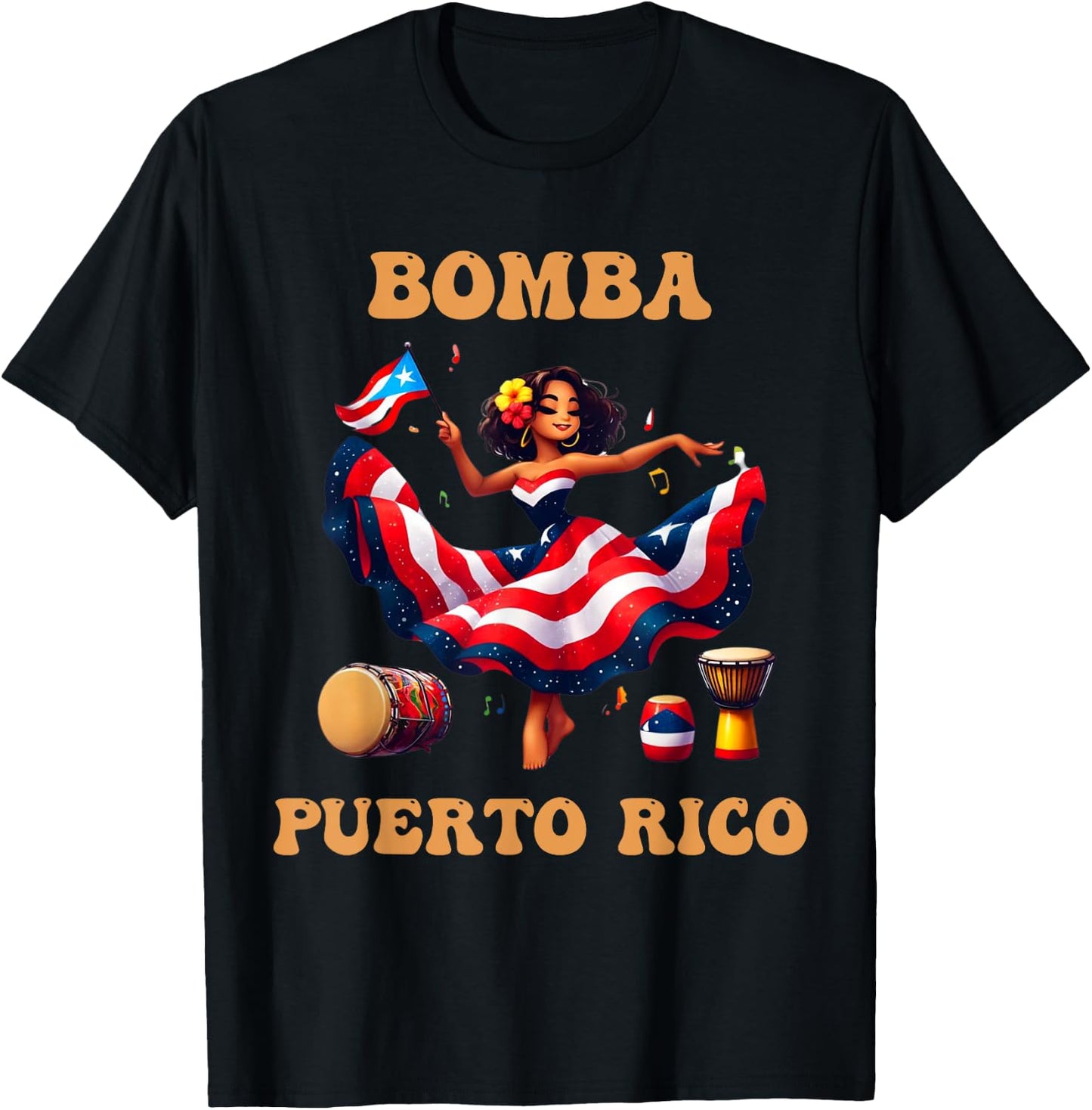 Puerto Rico Flag Hispanic Heritage Month Women Bomba Dancer T-Shirt - T-Shirt | Black
