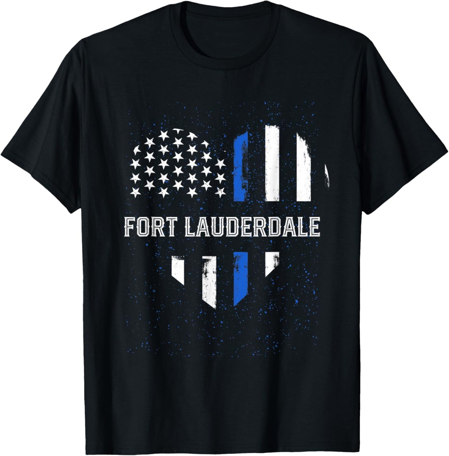 Thin Blue Line Heart Fort Lauderdale Police Officer T-Shirt - T-Shirt | Black