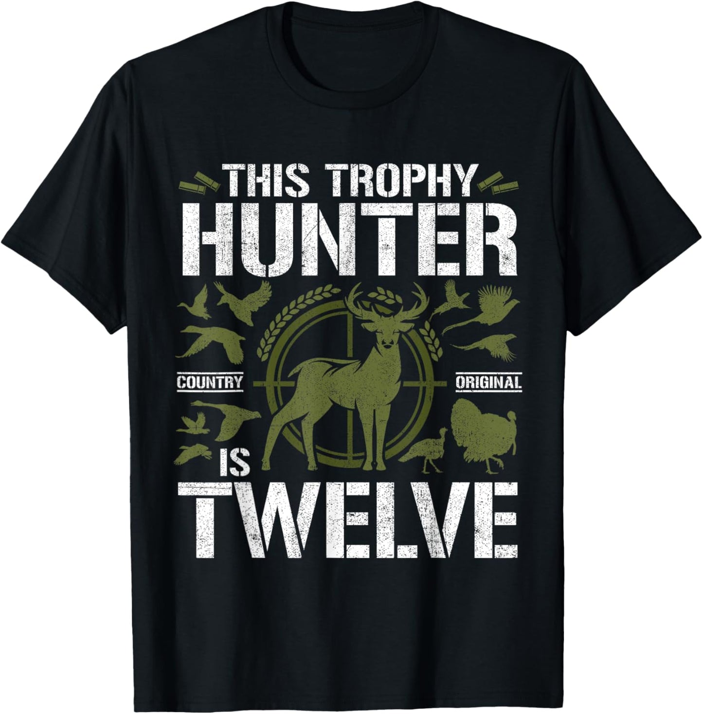 12 Year Old Hunting Birthday Party Deer Hunter 12th Gift T-Shirt - T-Shirt | Black