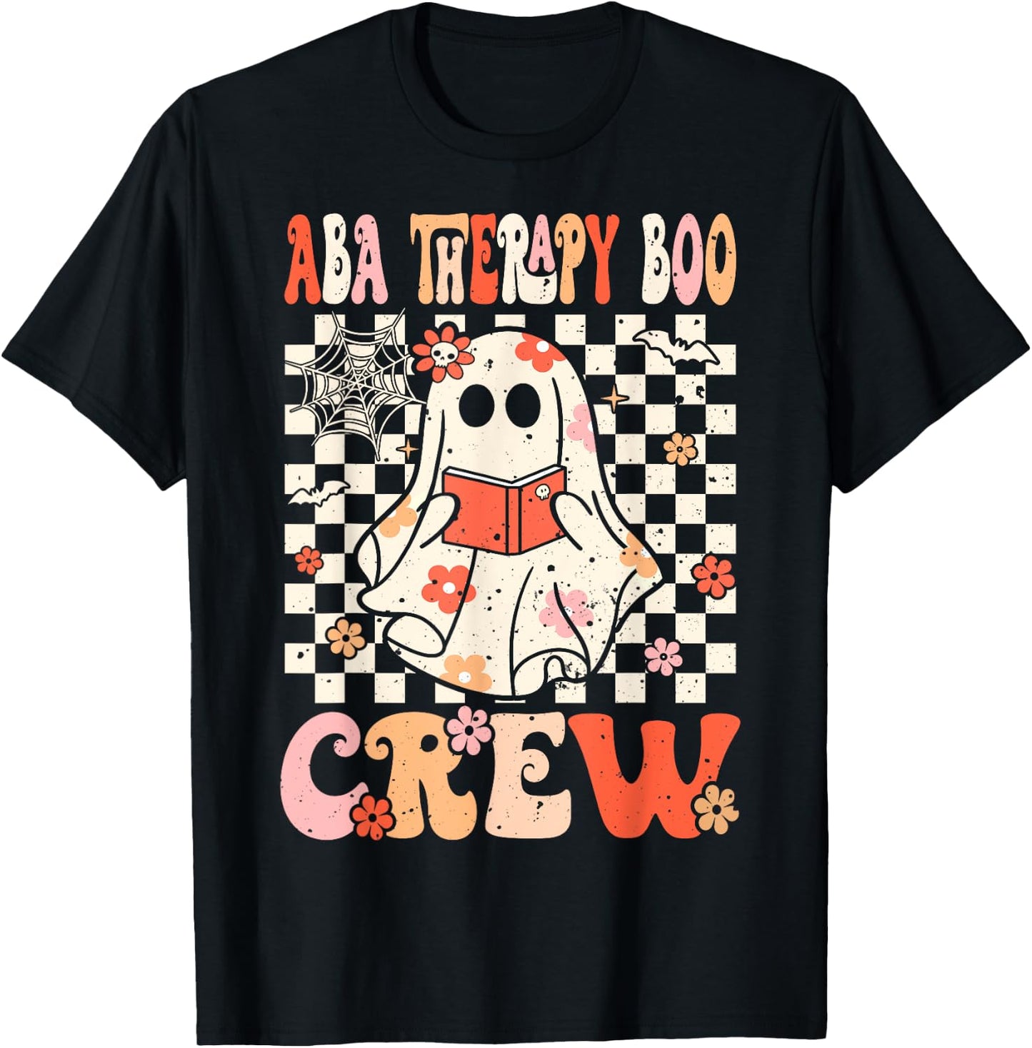Groovy Boo ABA Therapy Crew Ghost Women Halloween T-Shirt - T-Shirt | Black