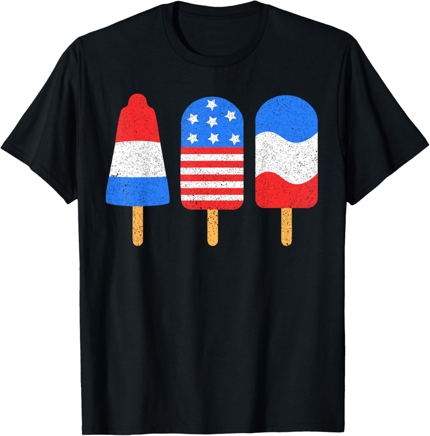 4th of July Ice Pops Red White Blue American Flag Patriotic T-Shirt - T-Shirt | Black