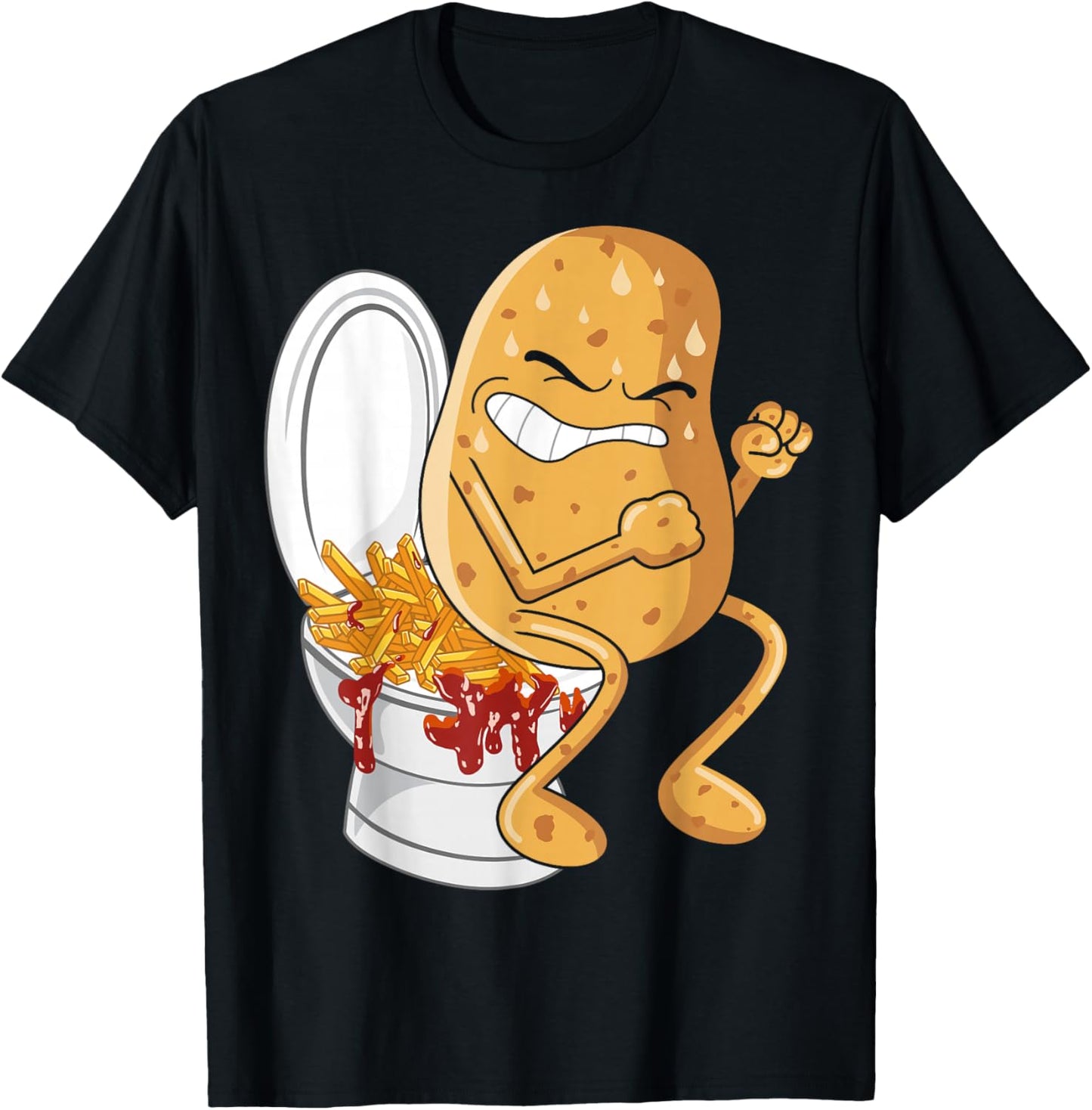 French Fry Lover Finger Chips Comfort Food Funny Potato Pooping French Fries Fried Potatoes Food Lover - , All Ages, Humorous, Casual - Black, Small, Short Sleeve T-Shirt - T-Shirt | Black