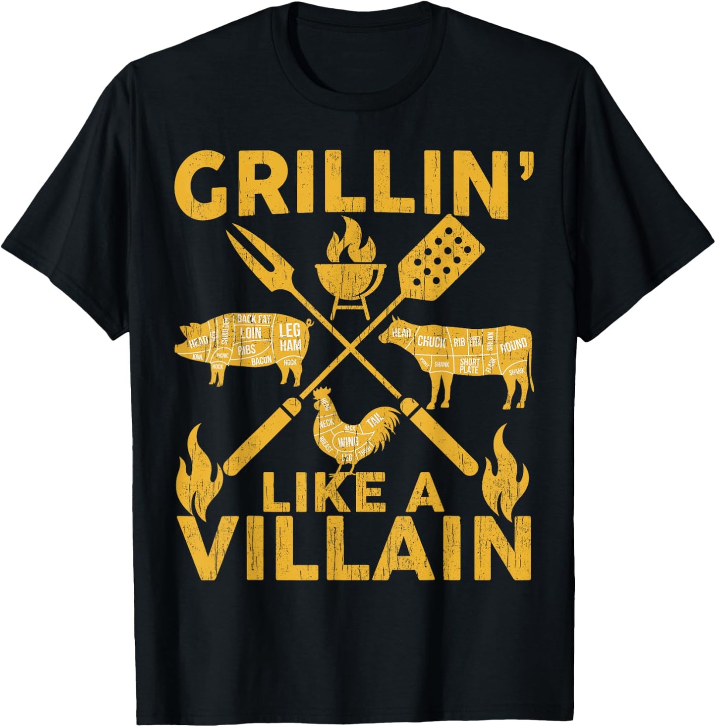 BBQ-Shirt Funny Grillin Like A Villain Barbecue Grilling Men T-Shirt - T-Shirt | Black