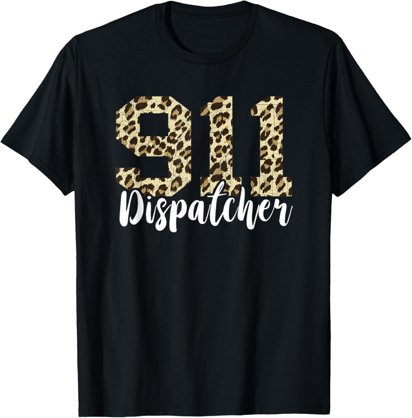 Dispatcher 911 Leopard Operator On Thin Yellow Line Call T-Shirt - T-Shirt | Black