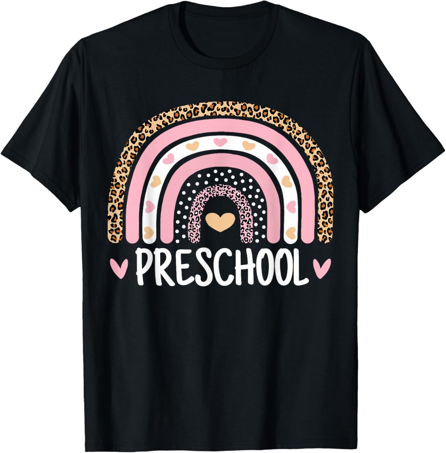 Leopard Rainbow Preschool Teacher Funny Back to School Kids T-Shirt - T-Shirt | Black