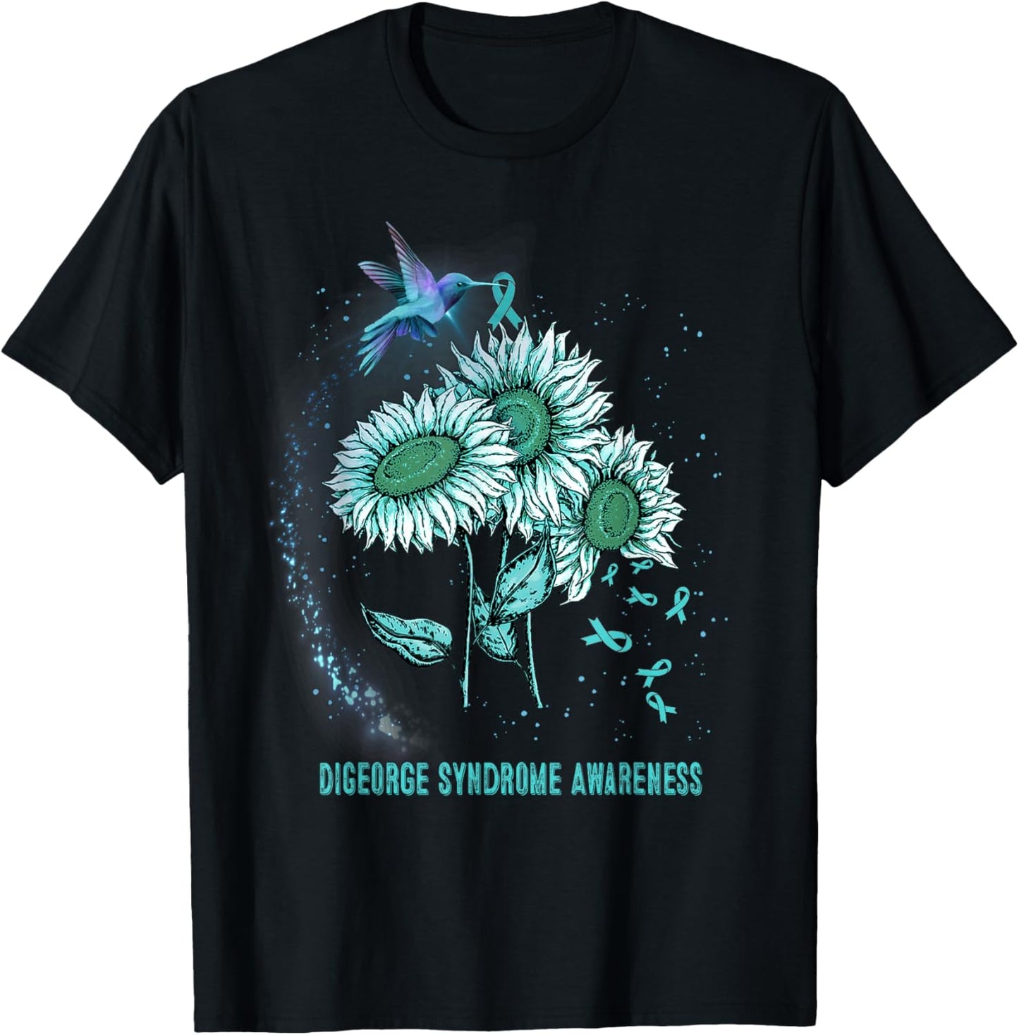 Hummingbird Sunflower DiGeorge Syndrome Awareness T-Shirt - T-Shirt | Black