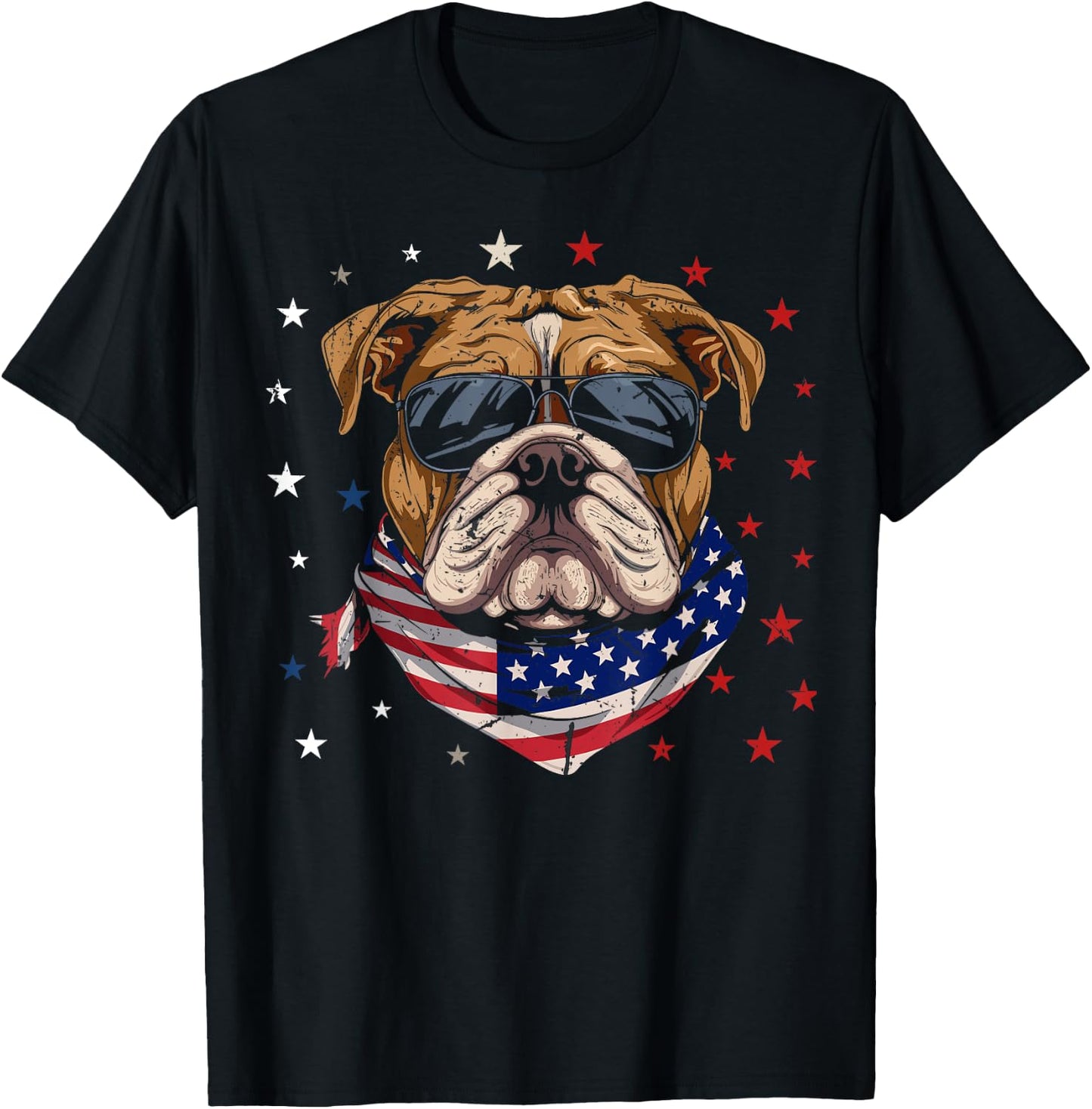 Patriotic American Bulldog USA Flag Dog 4th Of July Women Kids Men T-Shirt - T-Shirt | Black