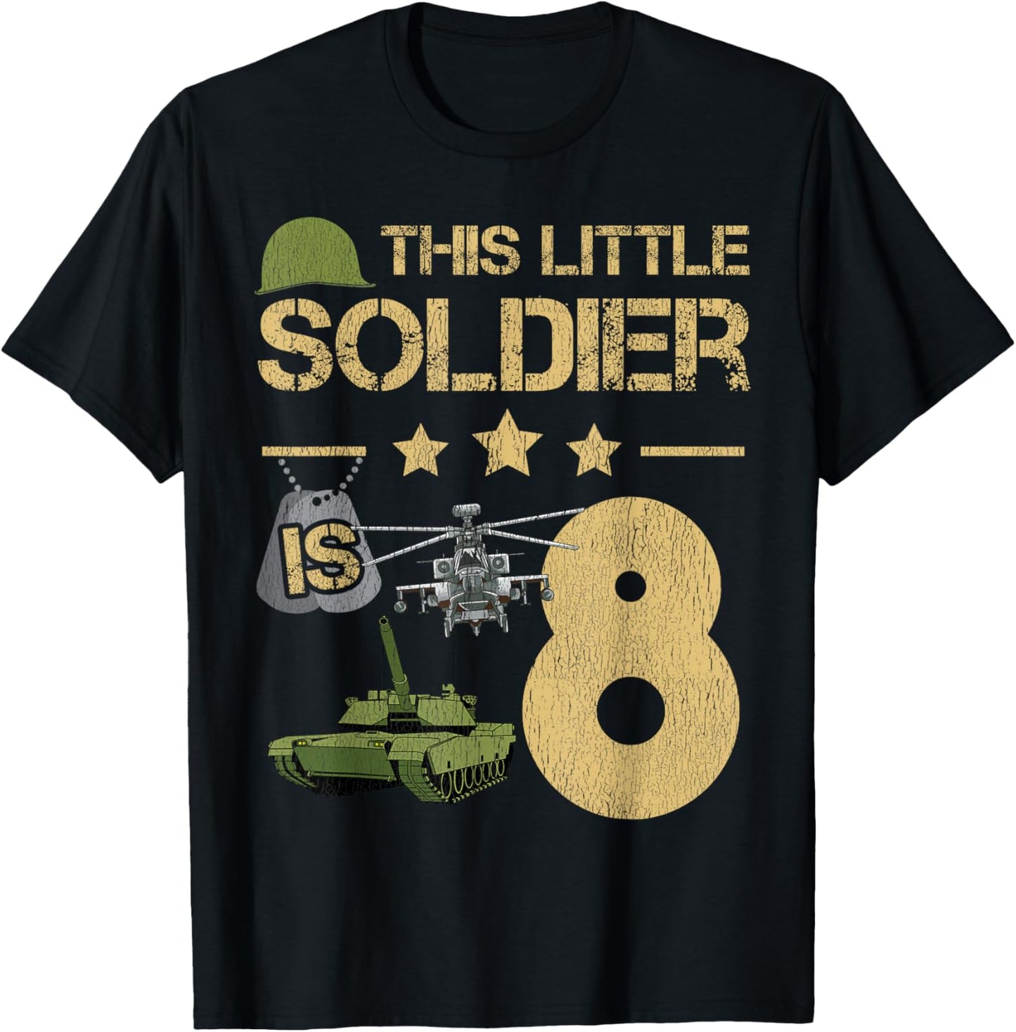 8 Year Old Soldier Birthday Boy 8th Birthday Kids Army Camo T-Shirt - T-Shirt | Black