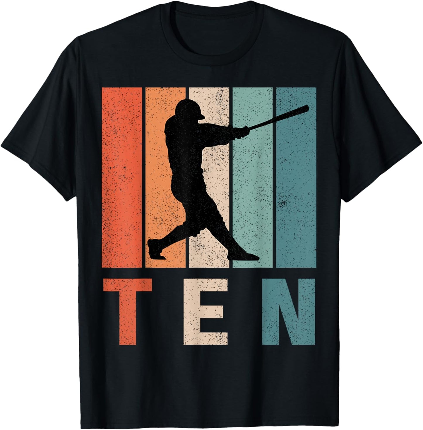 10th Birthday Retro Baseball Player Boys Kids 10 Years Old T-Shirt - T-Shirt | Black