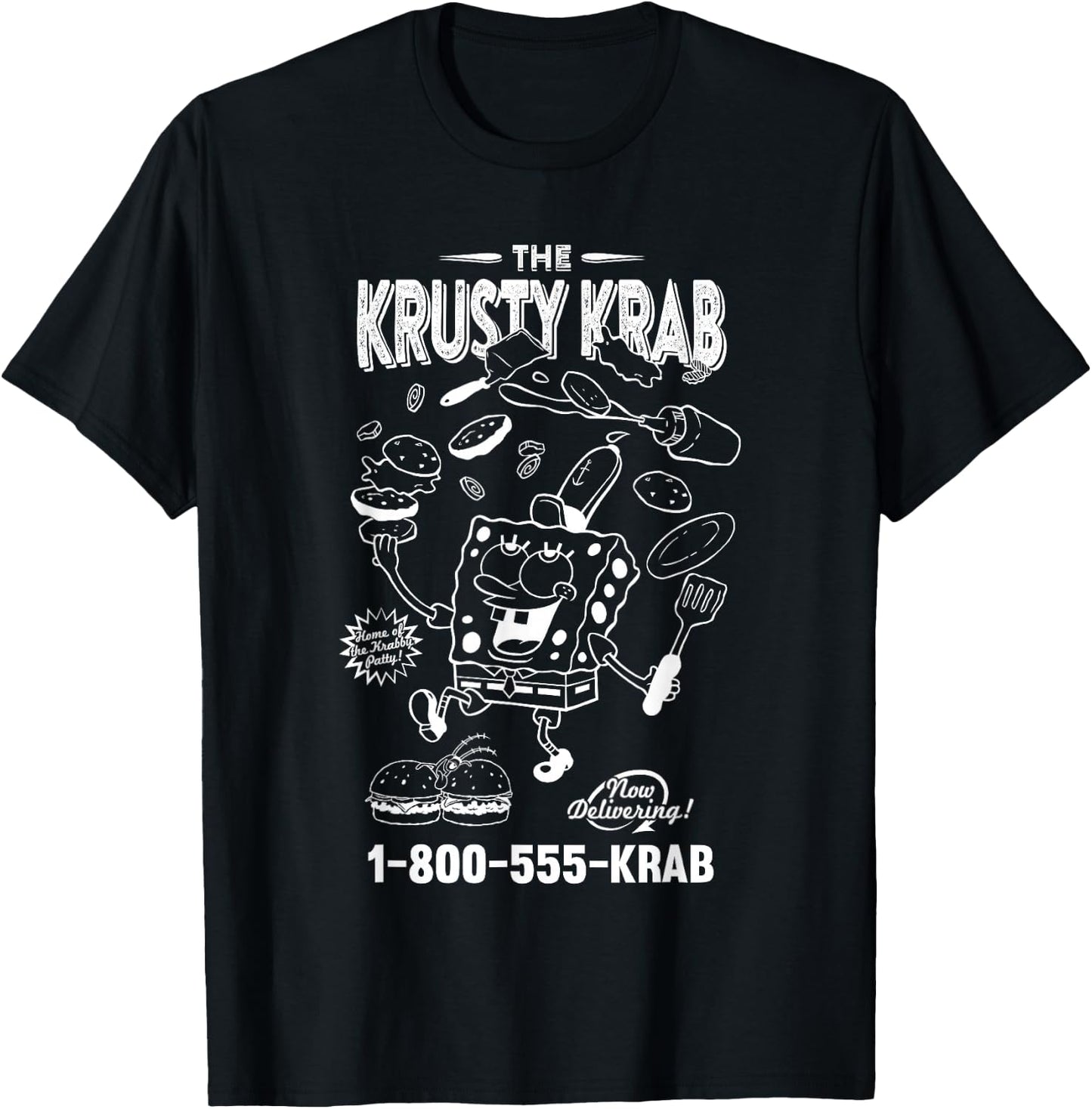 SpongeBob SquarePants The Krusty Krab Vintage Ad Outline T-Shirt - T-Shirt | Black
