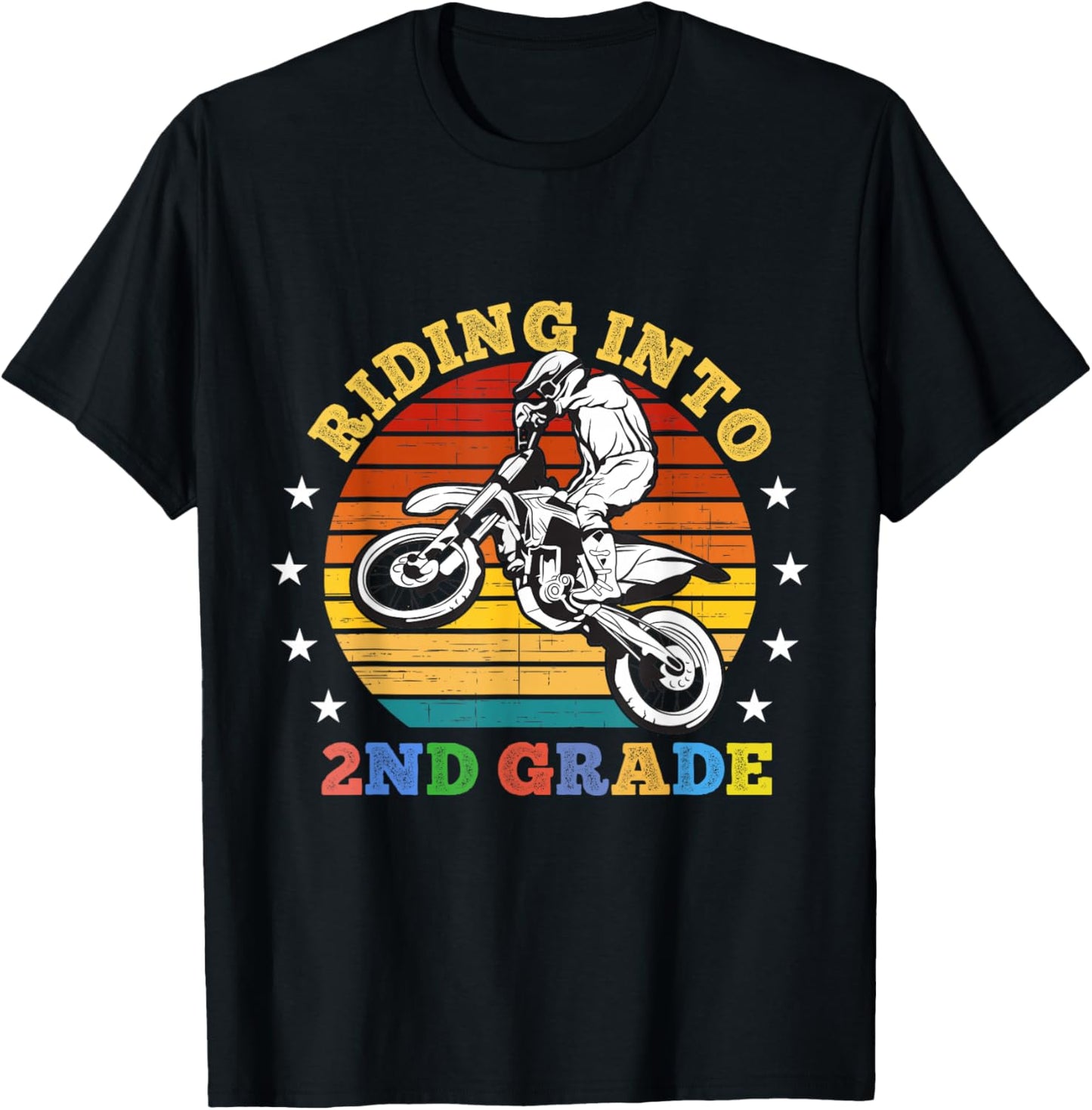 Riding Into Second Grade Dirt Bike School Motocross Sunset T-Shirt - T-Shirt | Black