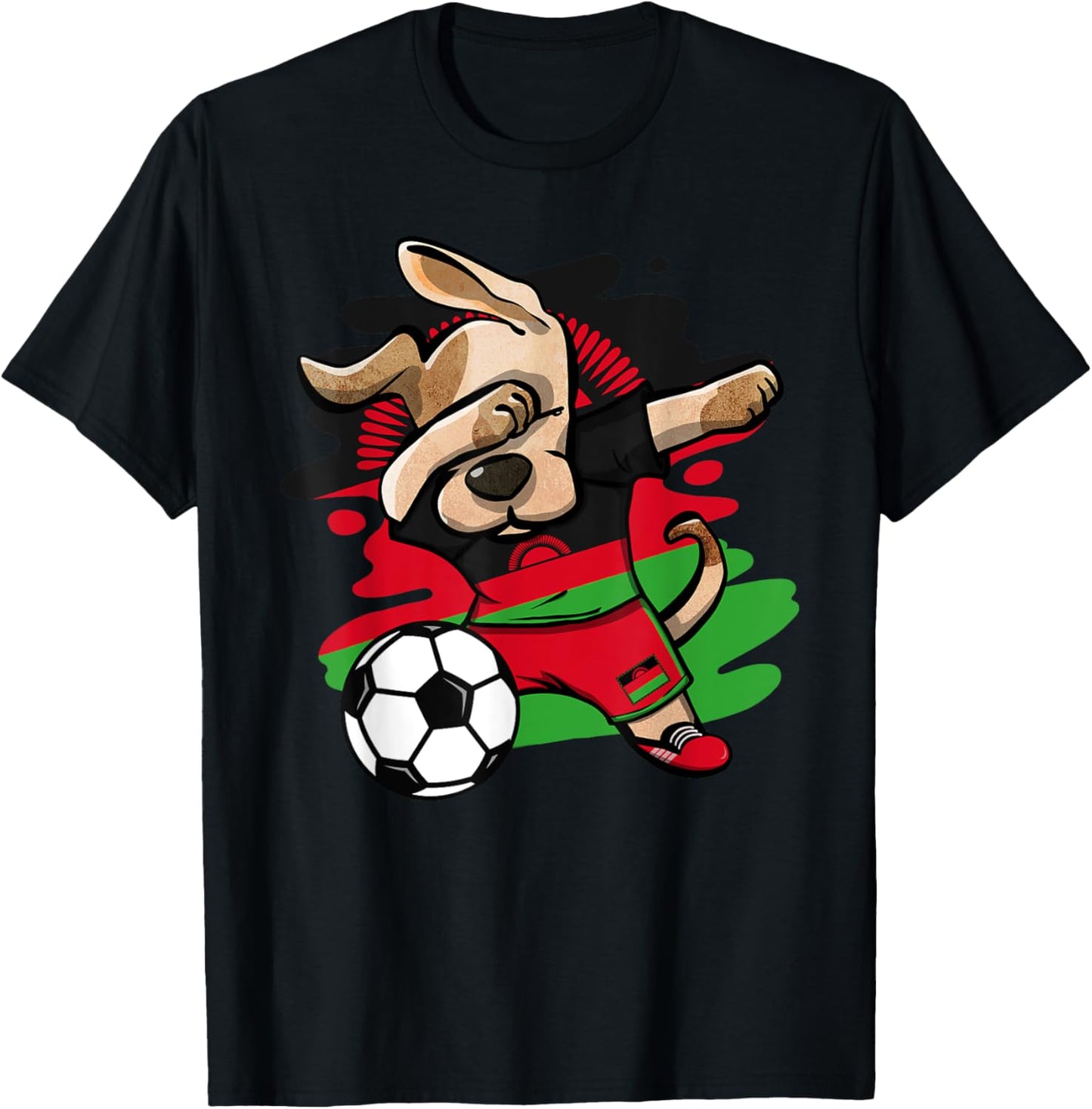 Dabbing Dog Malawi Soccer Fans Jersey Malawian Flag Football Women Girls Kids T-Shirt - T-Shirt | Black