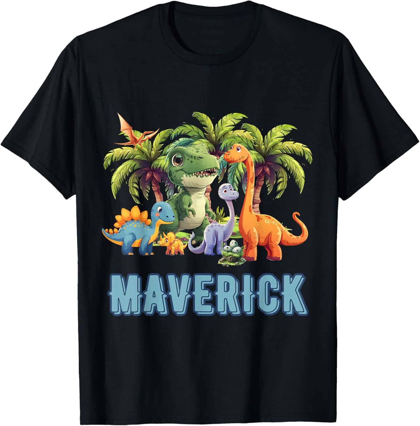 MAVERICK Dinosaur Personalized Custom First Name Toddler Fun T-Shirt - T-Shirt | Black