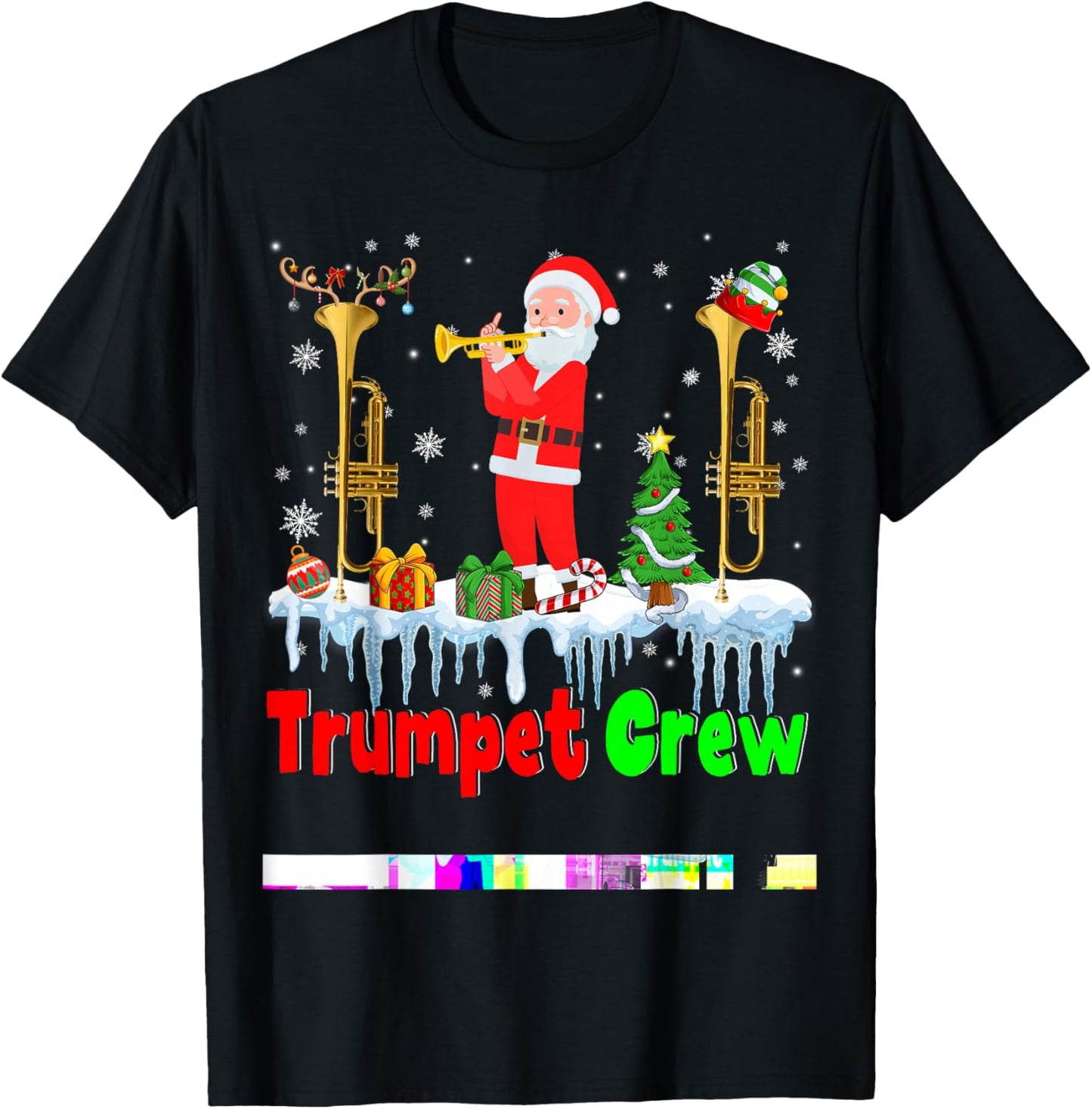 Trumpet Crew Santa Playing Trumpet Musical Instruments T-Shirt - T-Shirt | Black