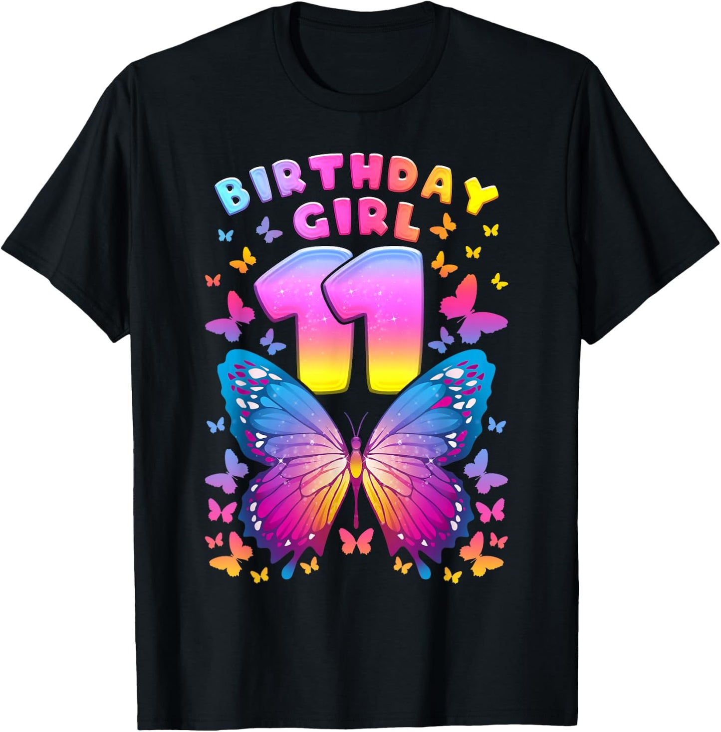 11th Birthday Girl Age 11 Butterfly Number 11 T-Shirt - T-Shirt | Black