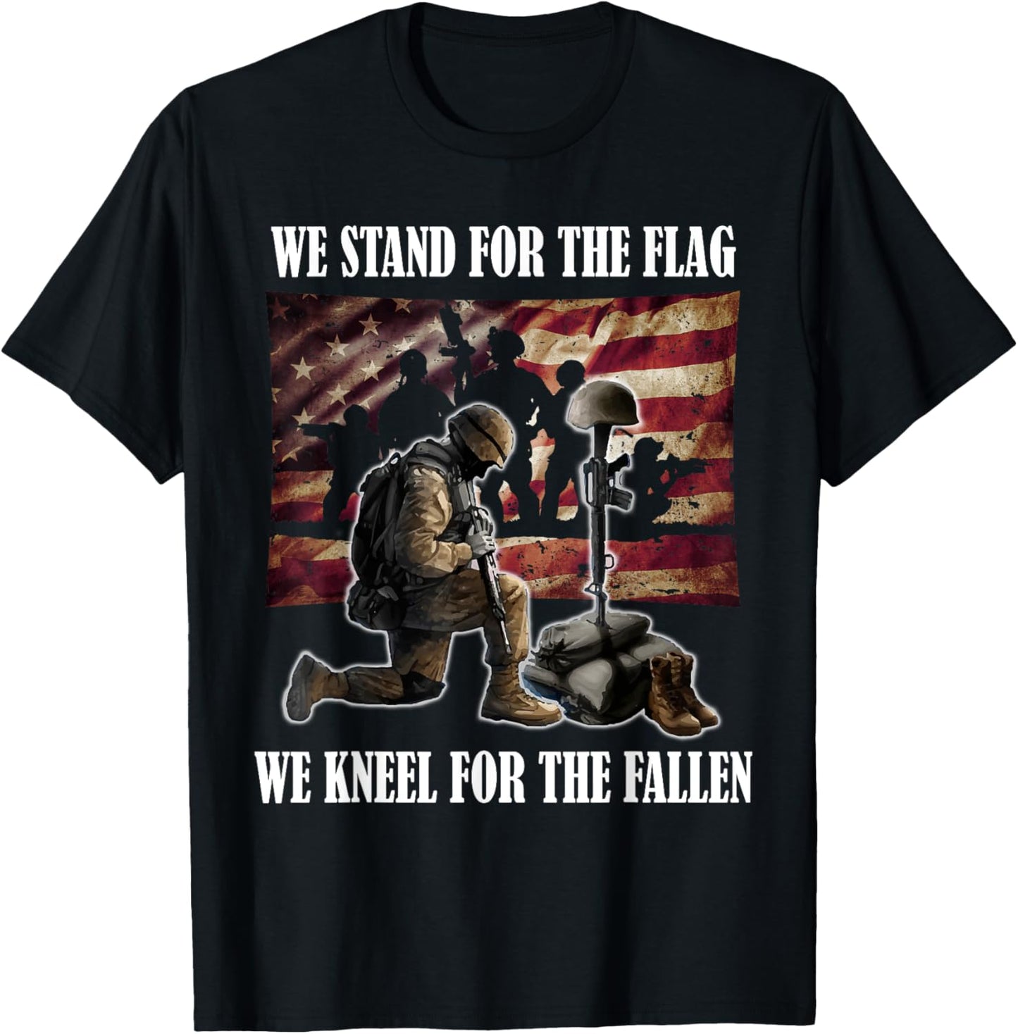 Stand For the Flag We Kneel For The Fallen Military T-Shirt - T-Shirt | Black