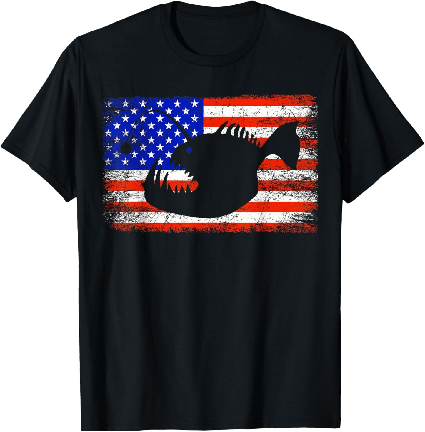 Angler Fish American Flag Anglerfish T-Shirt - T-Shirt | Black