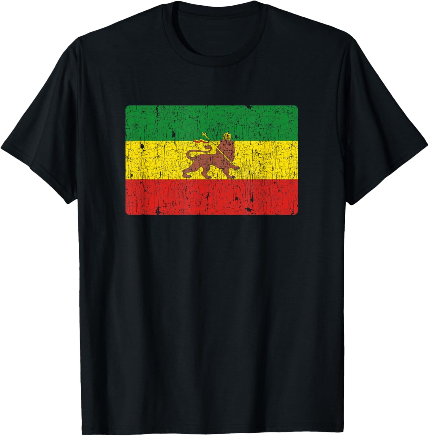 Vintage Rastafari Ethiopian Lion Ethiopia Rasta Pride Flag T-Shirt - T-Shirt | Black