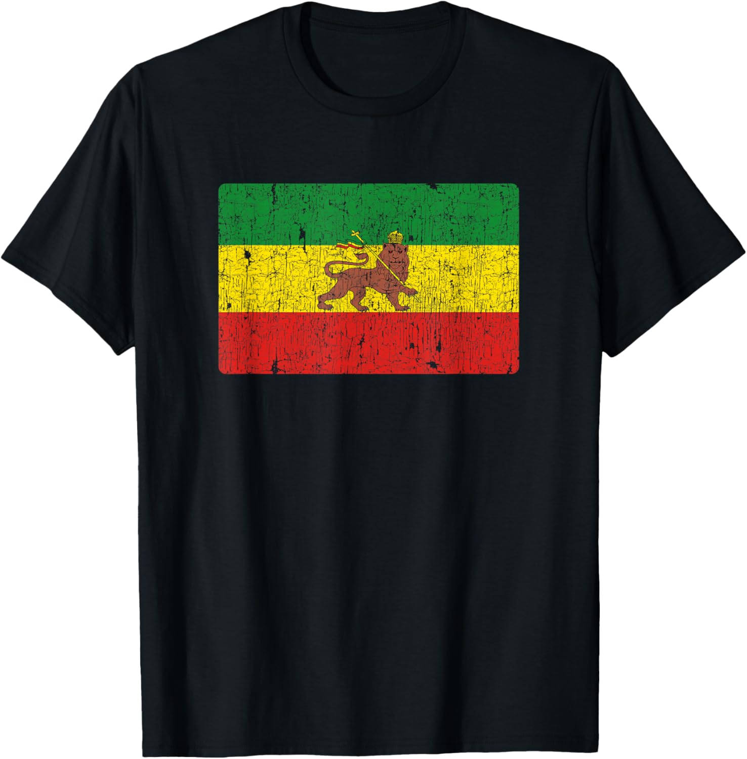 Vintage Rastafari Ethiopian Lion Ethiopia Rasta Pride Flag T-Shirt - T-Shirt | Black