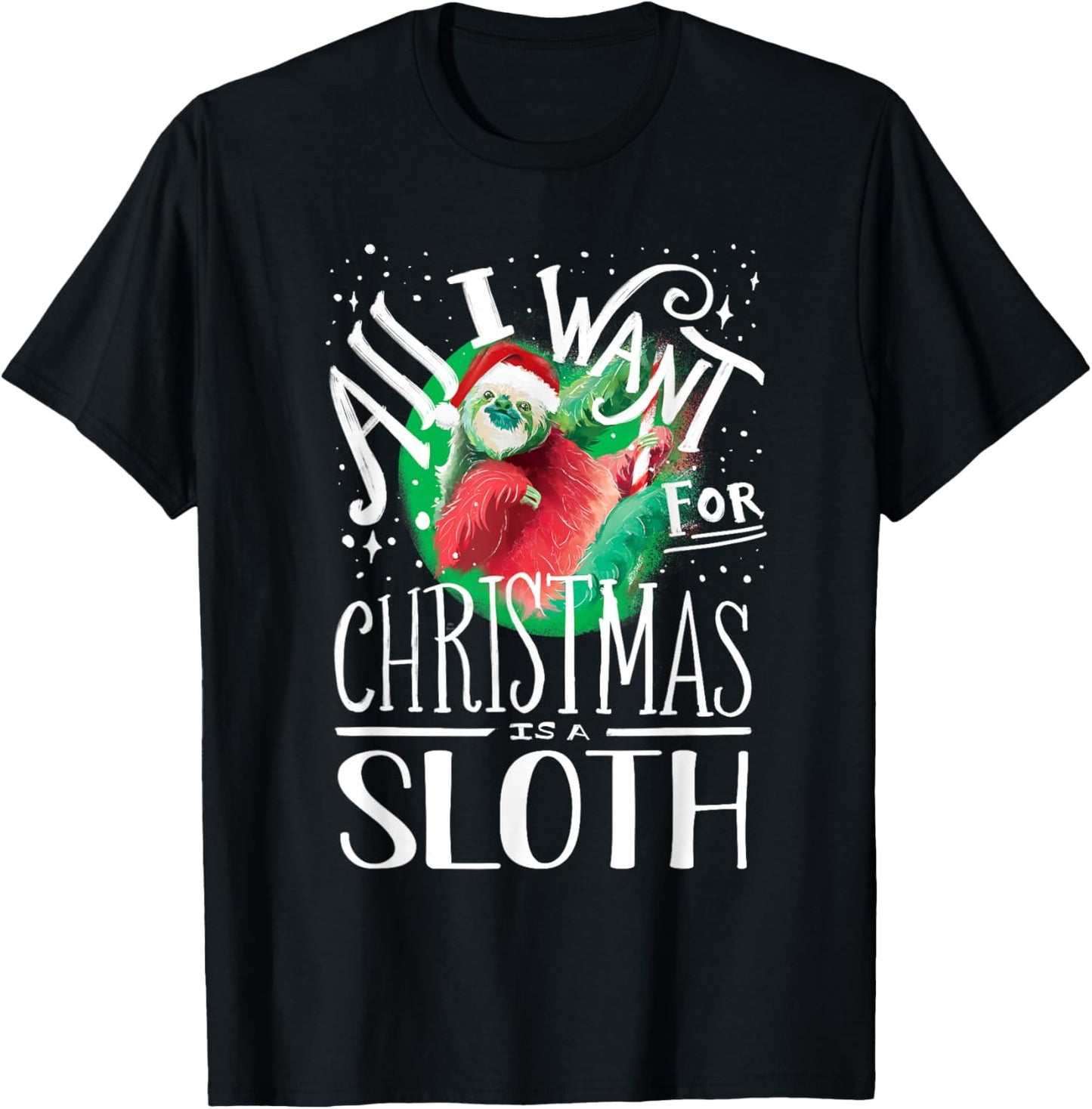 Sloth Christmas Santa Hat Xmas Sloth Lover T-Shirt - T-Shirt | Black