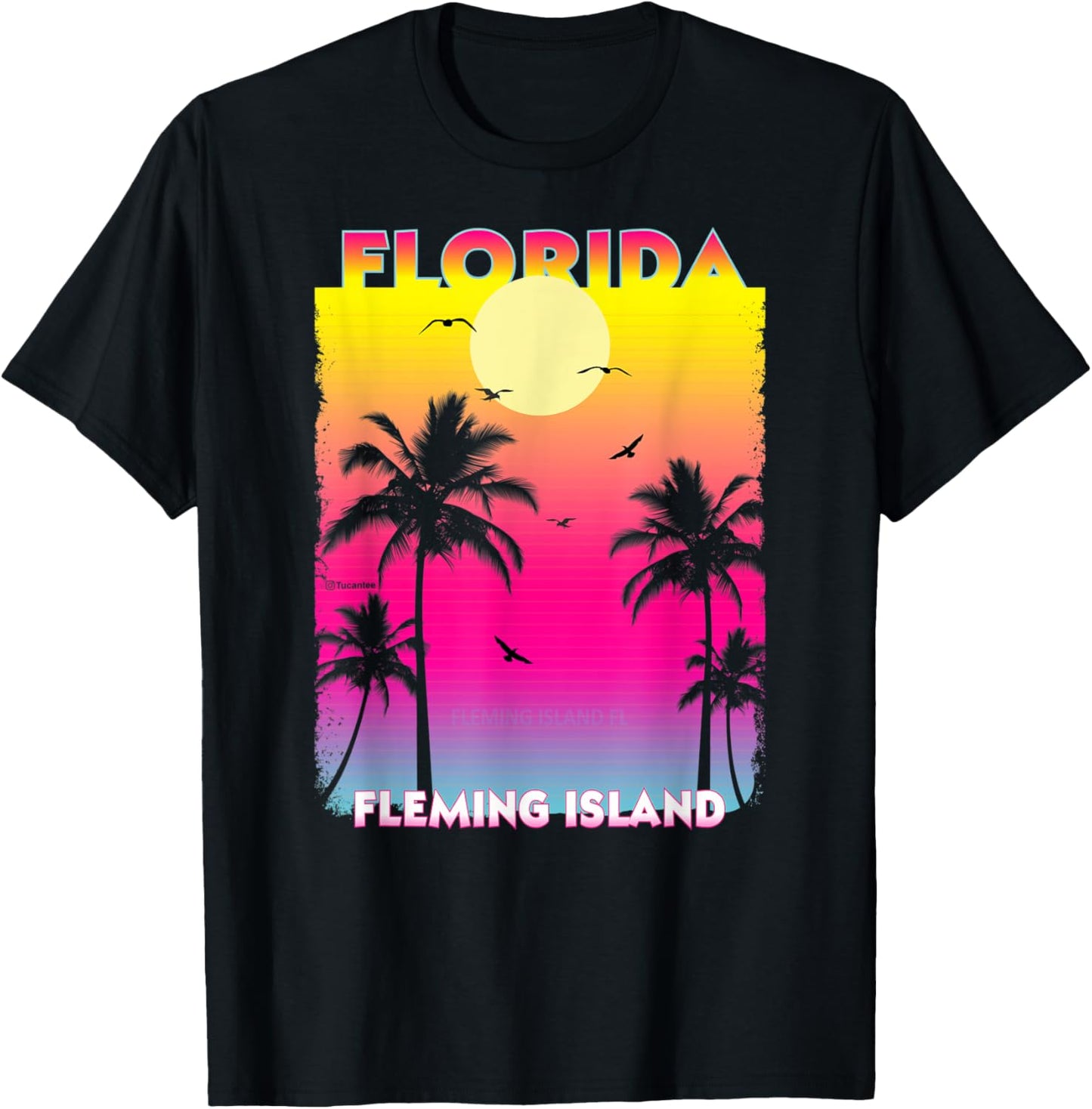 Fleming Island Florida Fl summer vintage Sunset Women Kids T-Shirt - T-Shirt | Black
