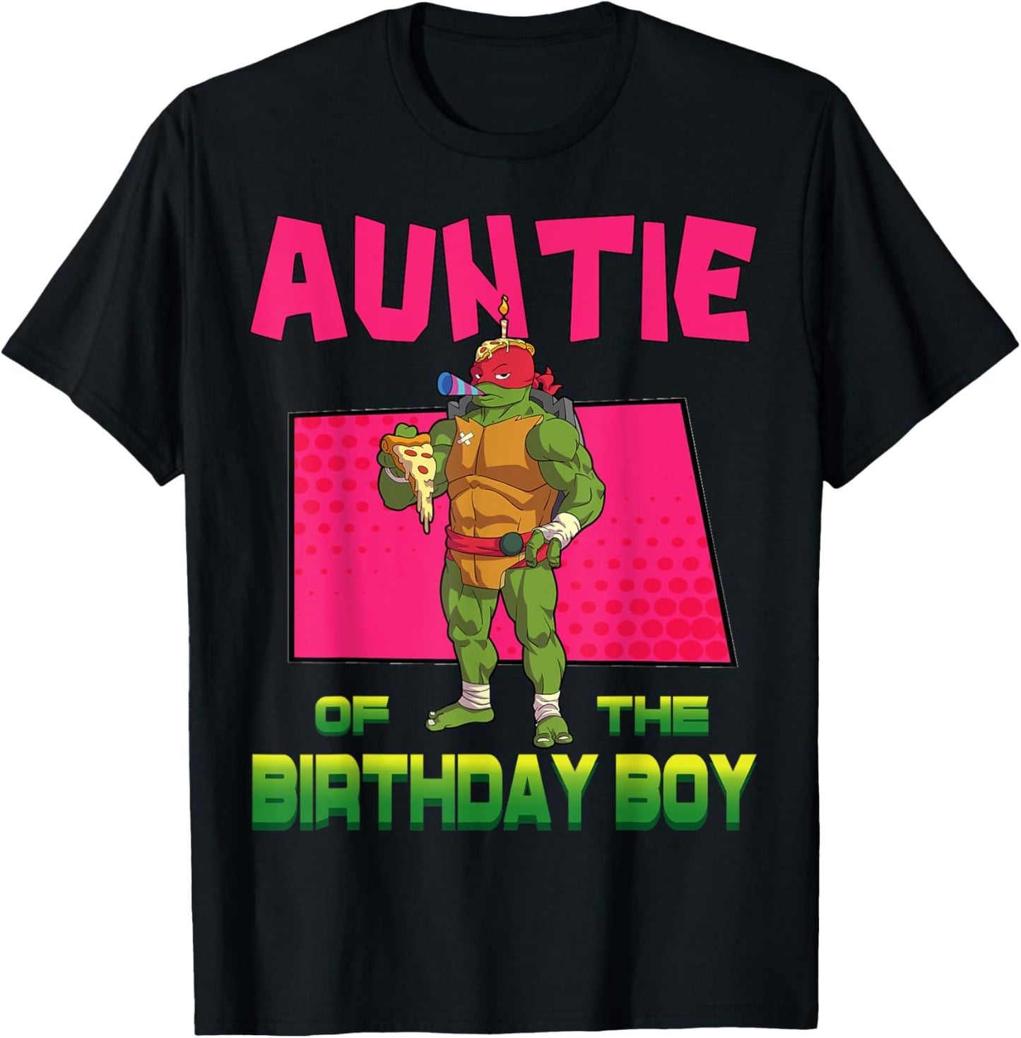 Mademark x Teenage Mutant Ninja Turtles - Raphael Auntie of the Birthday Boy Pizza Theme Party T-Shirt - T-Shirt | Black