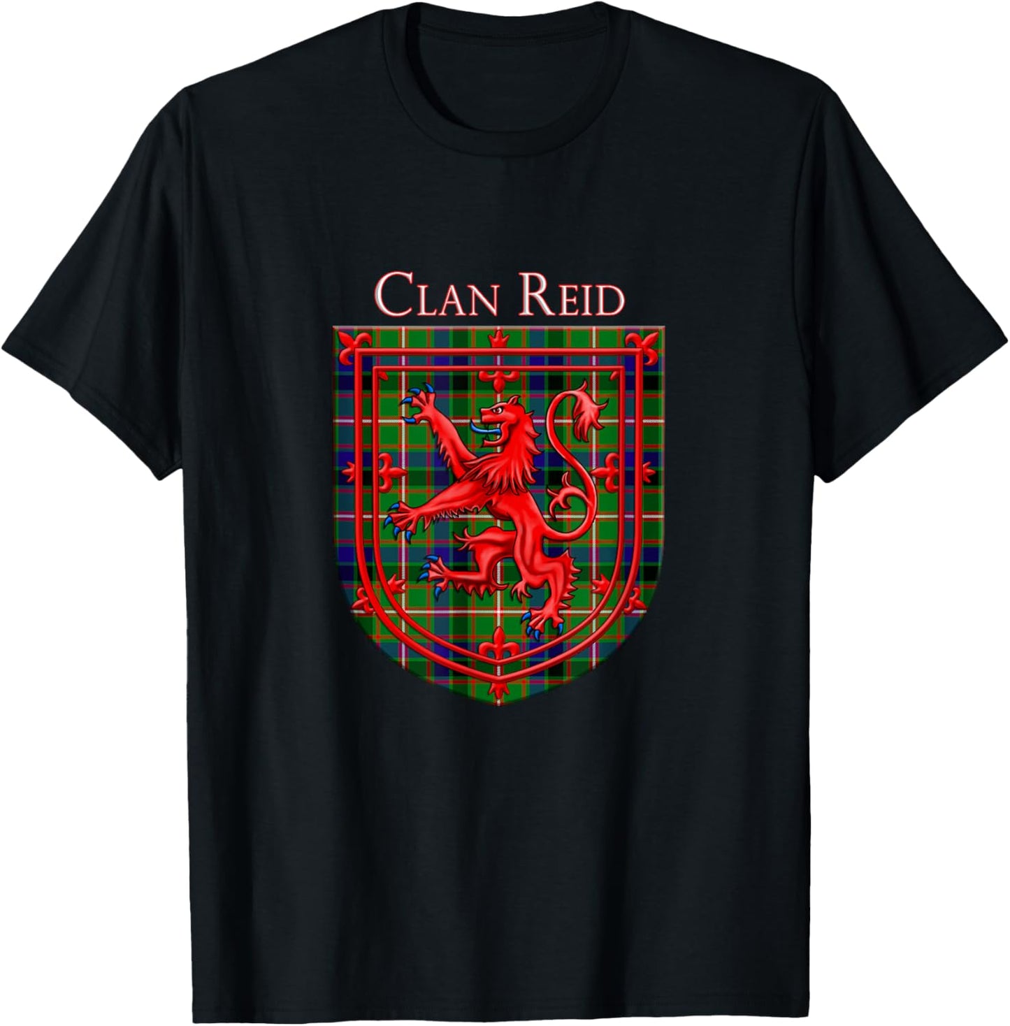 Reid Tartan Scottish Plaid Lion Rampant T-Shirt - T-Shirt | Black
