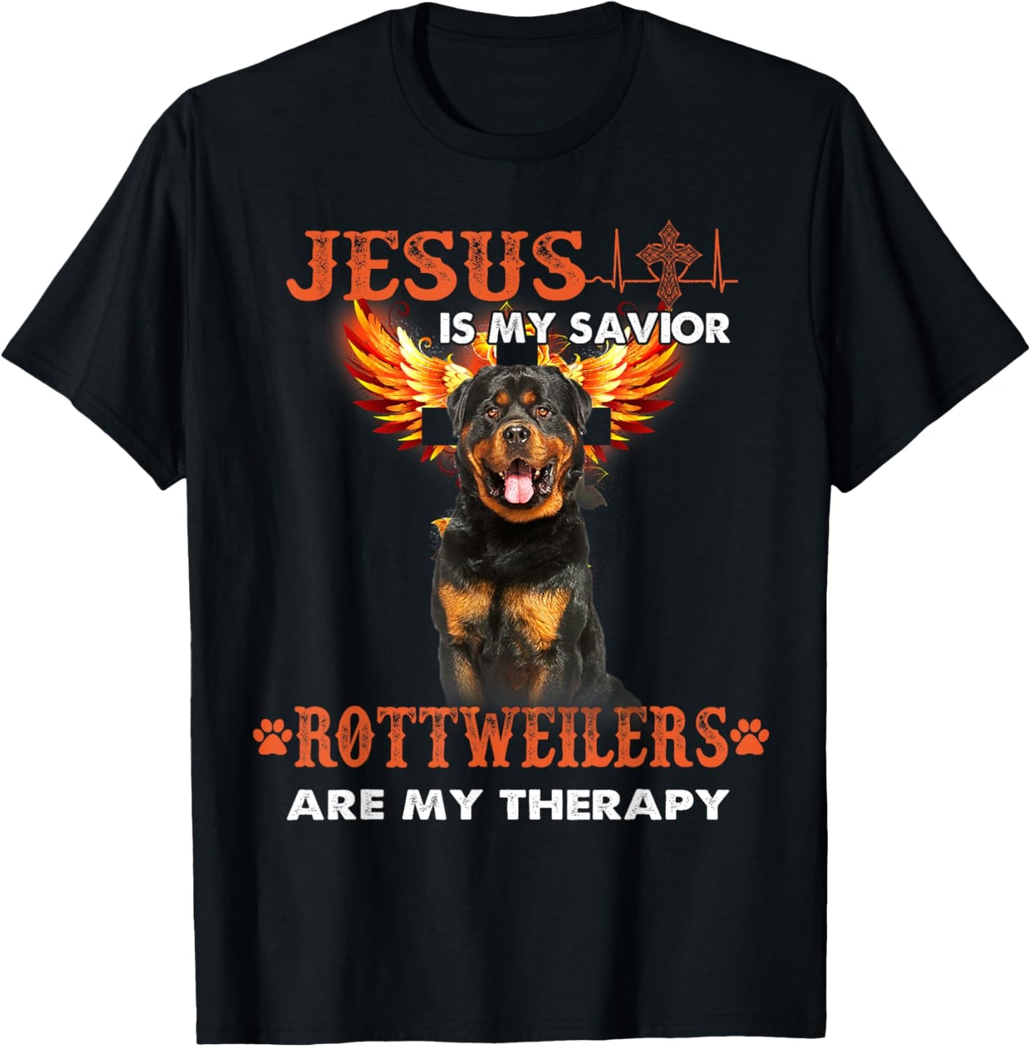 Jesus Is My Savior Rottweilers Are My Therapy Christian T-Shirt - T-Shirt | Black
