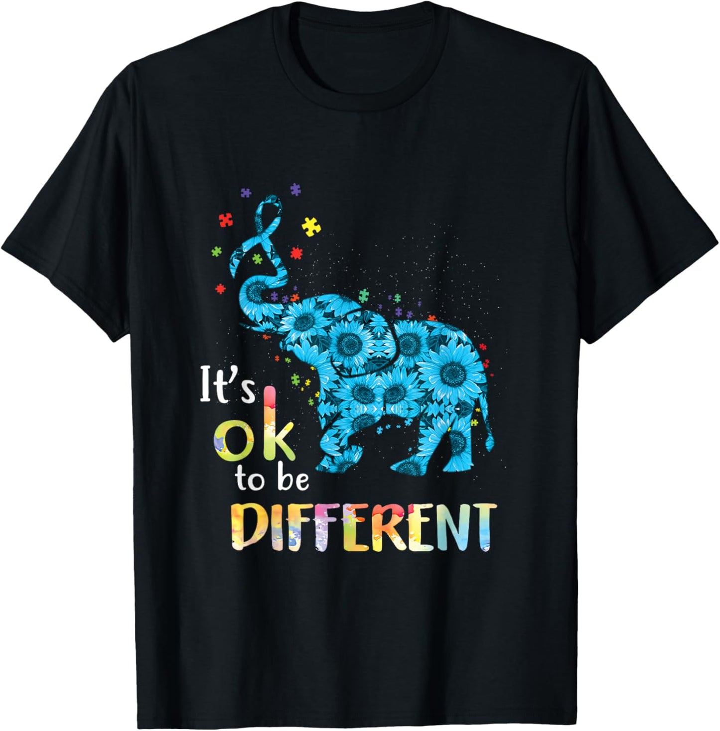 It's Ok To Be Different Elephant Autism Awareness T-Shirt - T-Shirt | Black