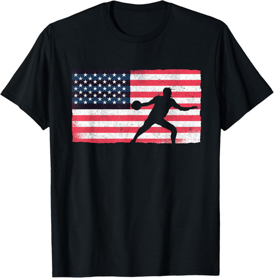 Discus Thrower American Flag Track And Field Throwing Discus T-Shirt - T-Shirt | Black
