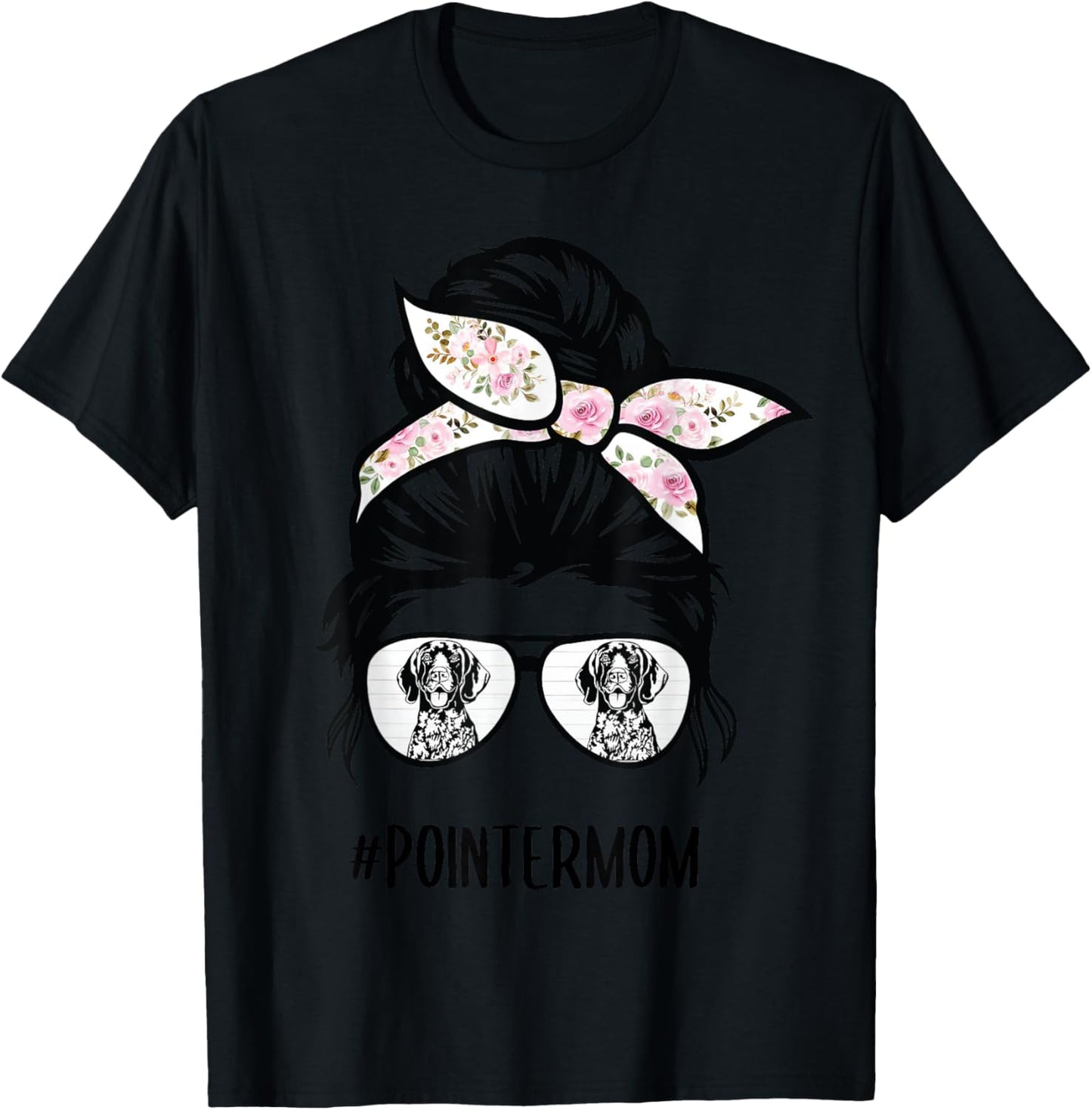 German Shorthaired Pointer mom messy bun hair glasses T-Shirt - T-Shirt | Black