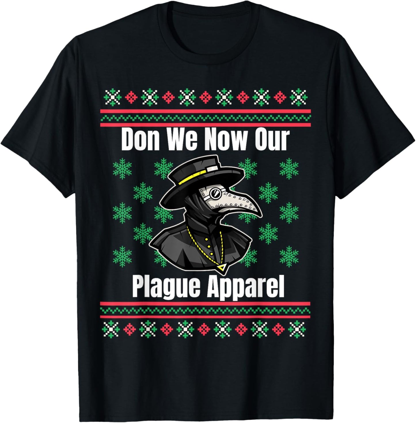 Ugly Christmas Sweater Style Plague Doctor T-Shirt - T-Shirt | Black