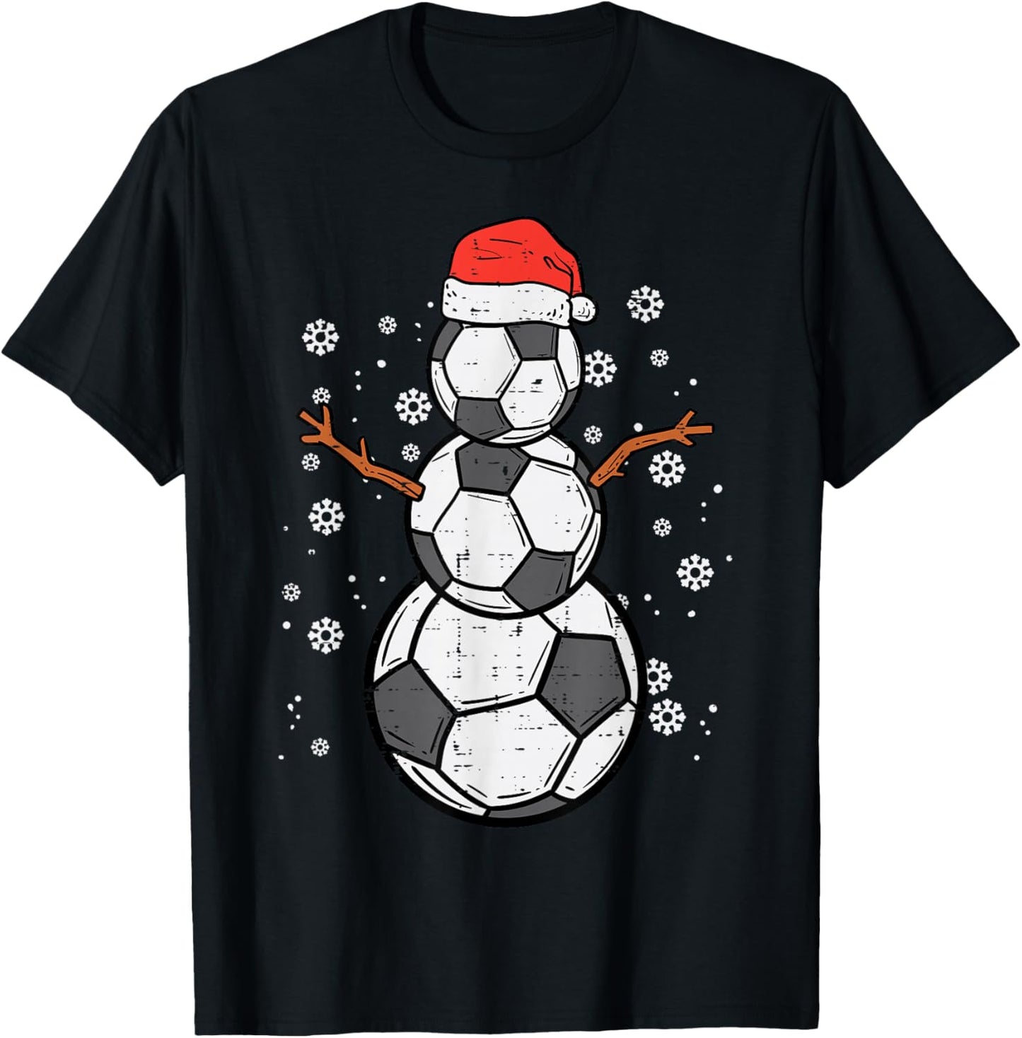 Soccer Snowman Xmas Christmas Sports Boys Girls T-Shirt - T-Shirt | Black