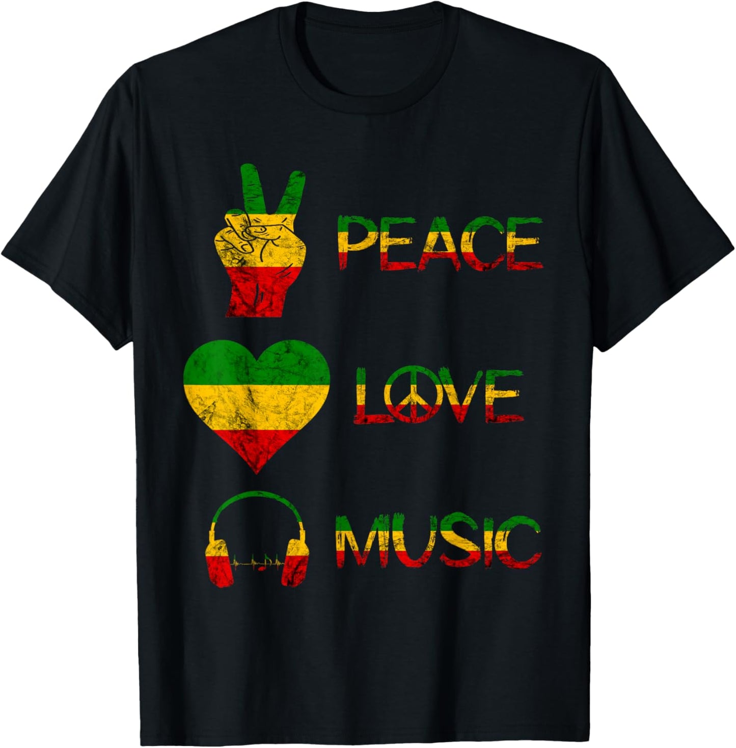 Love Peace Music Rasta Reggae Rastafari Roots Reggae Pride T-Shirt - T-Shirt | Black
