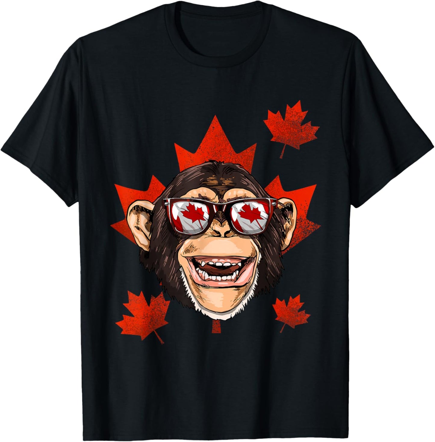 Canadian Monkey Maple Leaf Patriotic Canada Flag T-Shirt - T-Shirt | Black