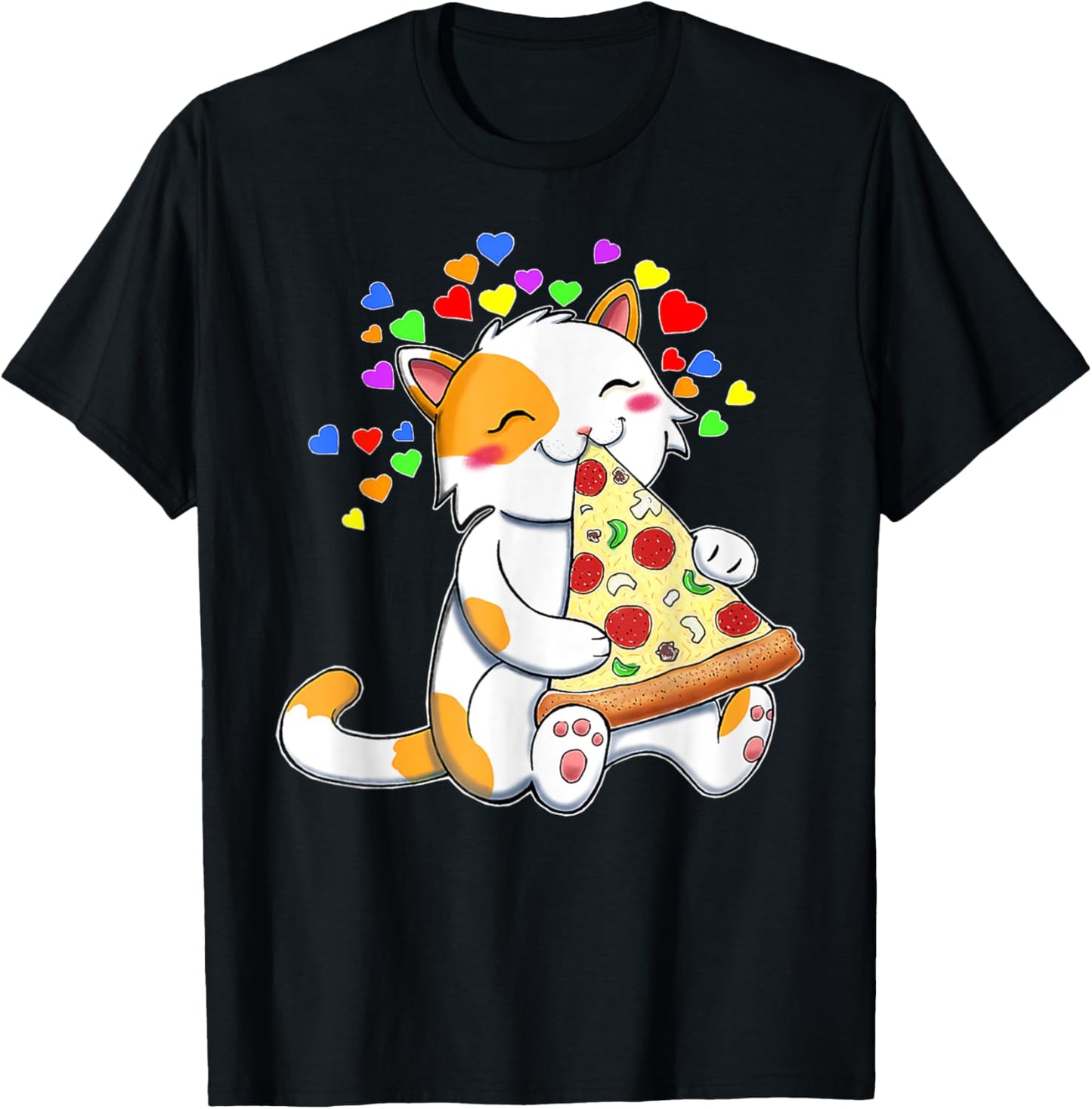 Funny Cats and Pizza Kitty Hearts Pet Lovers T-Shirt - T-Shirt | Black