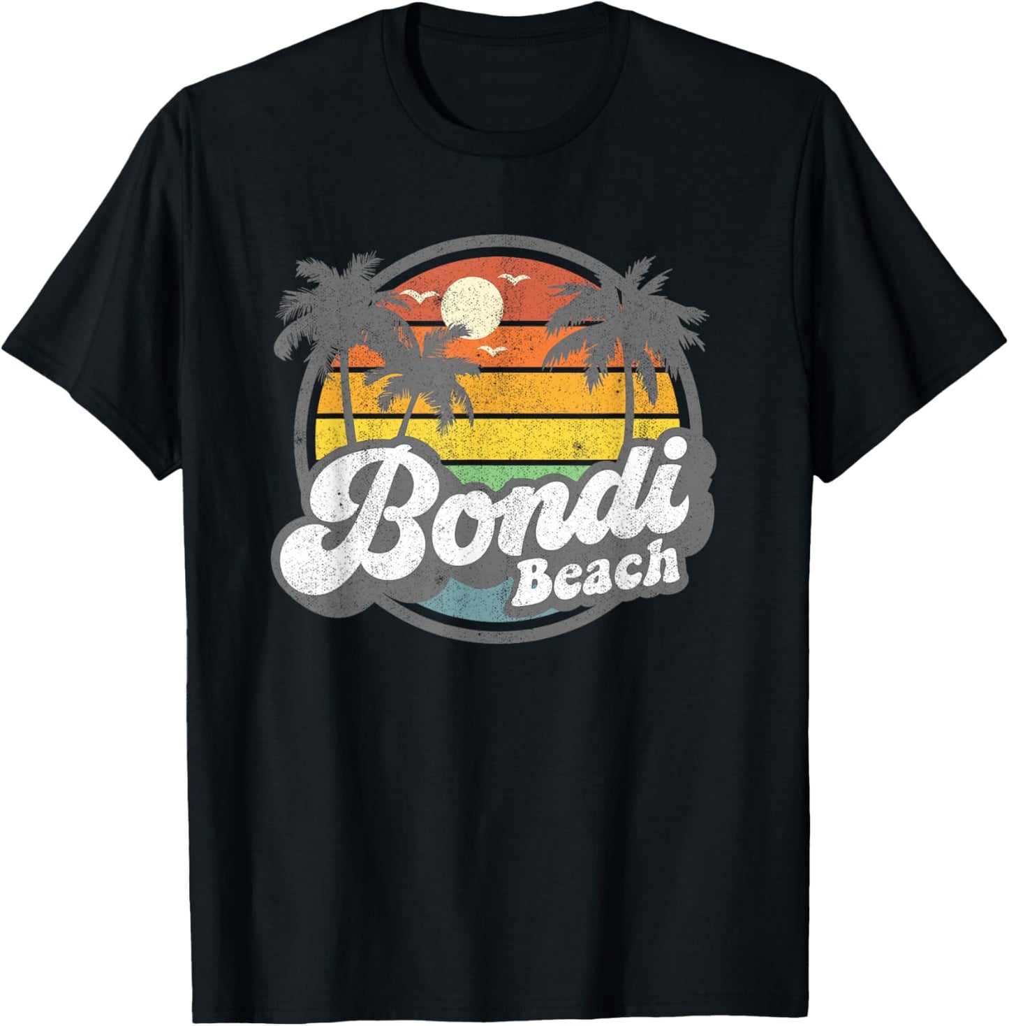 Bondi Beach Australia Retro 70s Vintage Beach Summer Gift T-Shirt - T-Shirt | Black