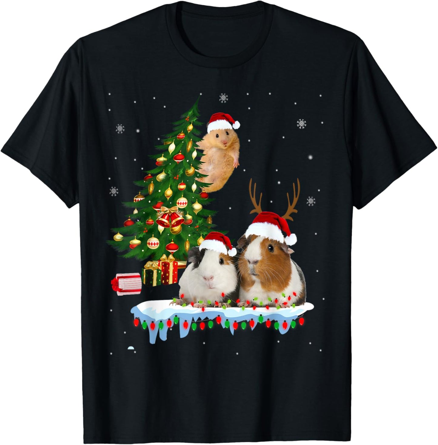 Christmas Guinea Pig Pajama xmas santa hat tree kids girls T-Shirt - T-Shirt | Black