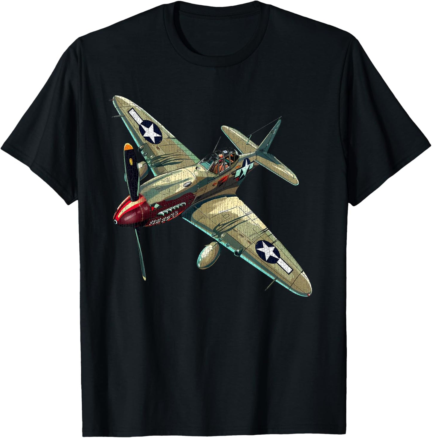 Military F&L Design Co. WW2 Warbirds P40 Warhawk Plane Aircraft Aviation Hobbyist , Small, Black T-Shirt - T-Shirt | Black