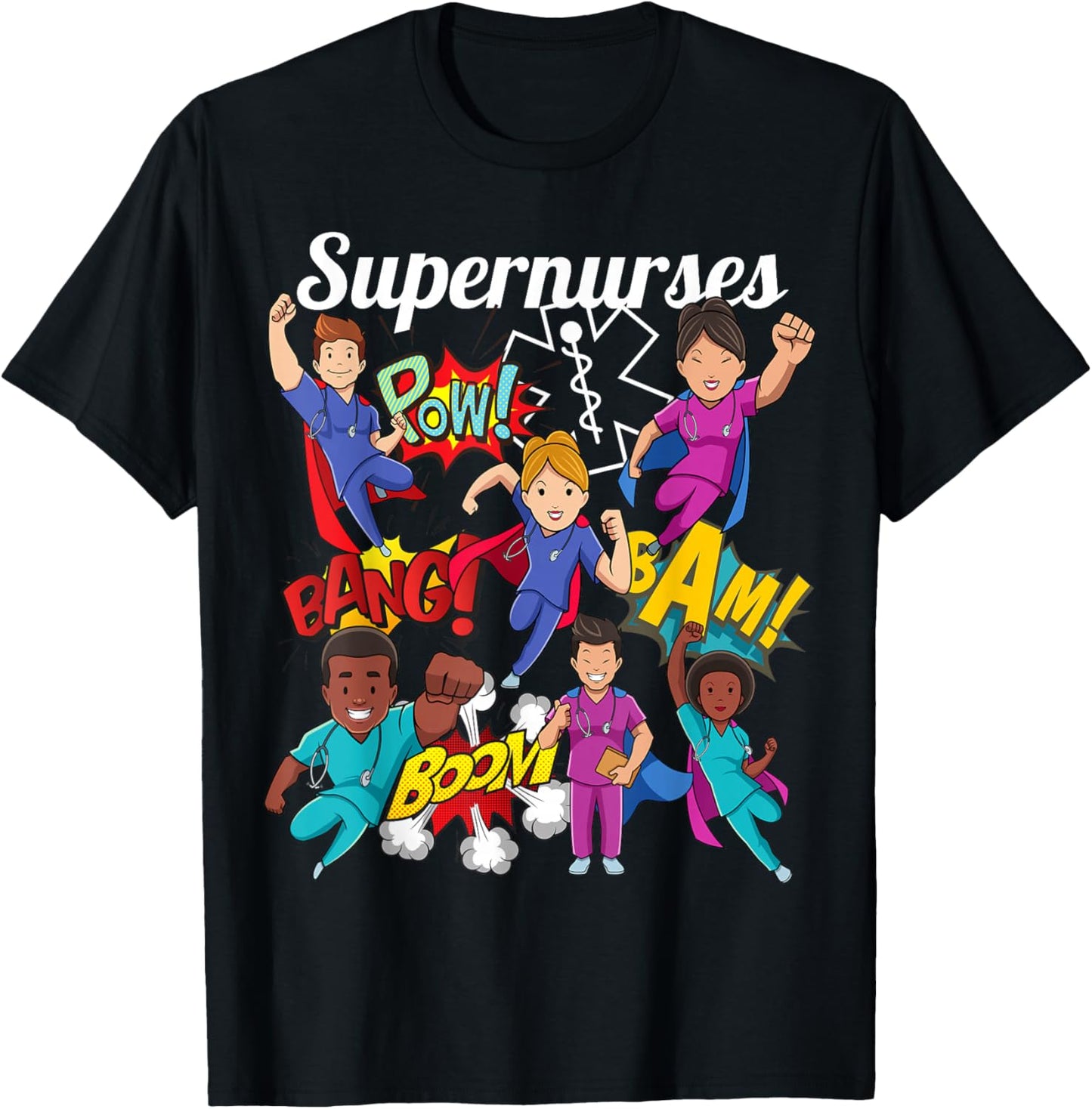 Supernurses Super Hero Comic Superhero Style RN Nursing Gift T-Shirt - T-Shirt | Black