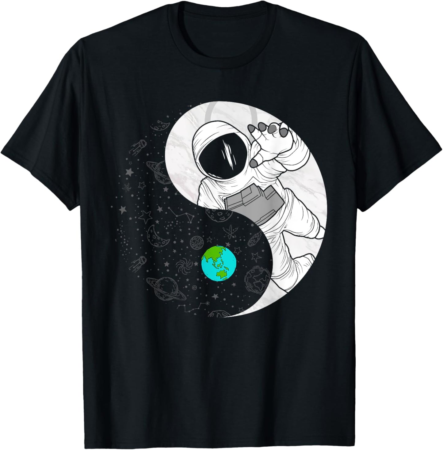 Outerspace Spaceflight aerospace engineering Yin and Yang T-Shirt - T-Shirt | Black