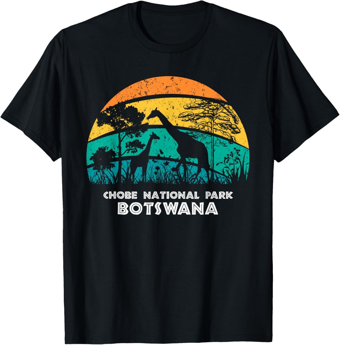 Vintage Retro Chobe National Park, Botswana Africa Safari Gi T-Shirt - T-Shirt | Black