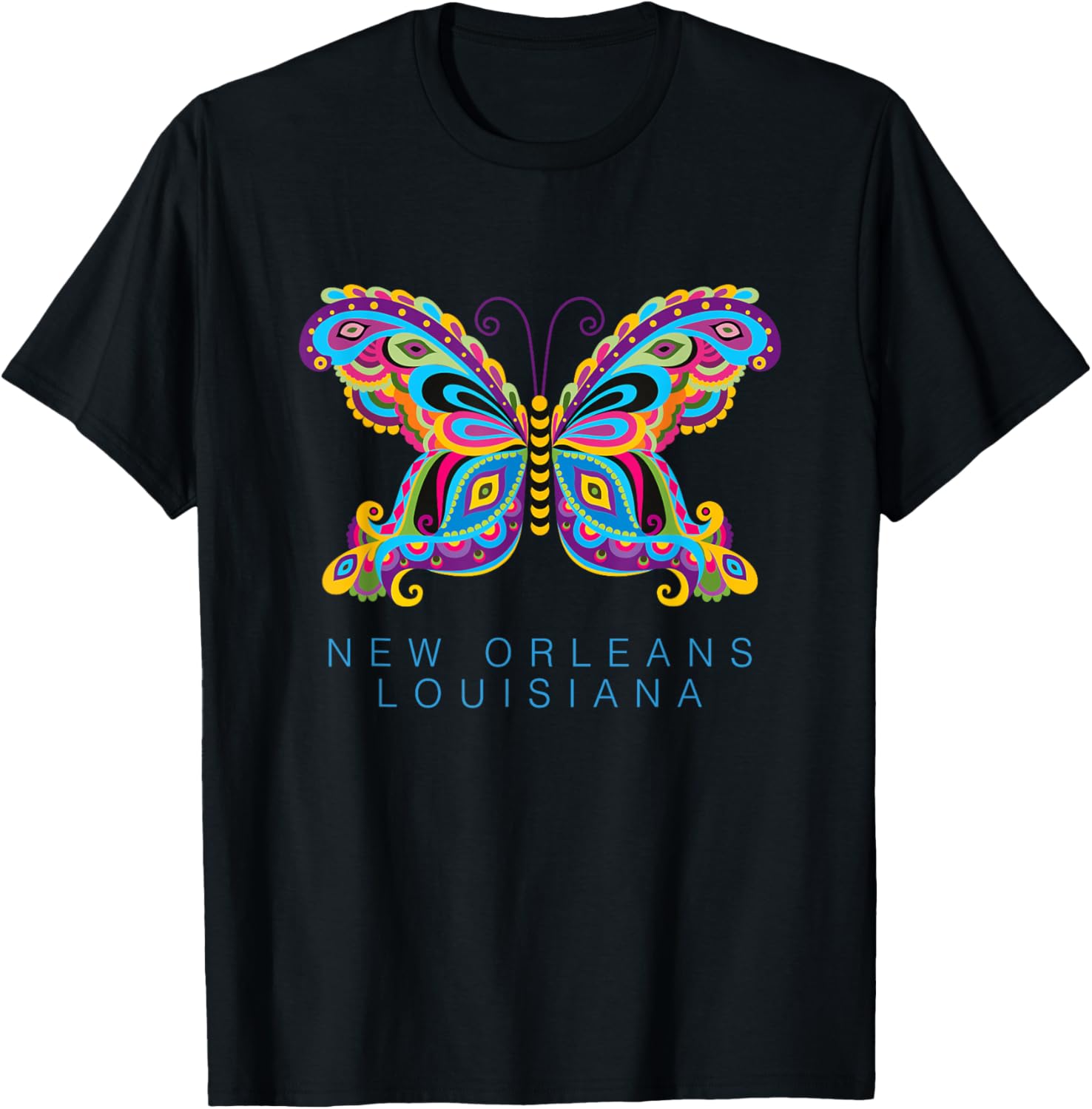 New Orleans Louisiana Souvenir Butterfly Graphic T-Shirt - T-Shirt | Black