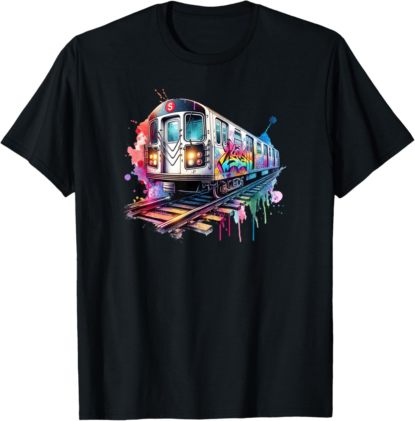 New York trains watercolor style, NYC subway car retro T-Shirt - T-Shirt | Black