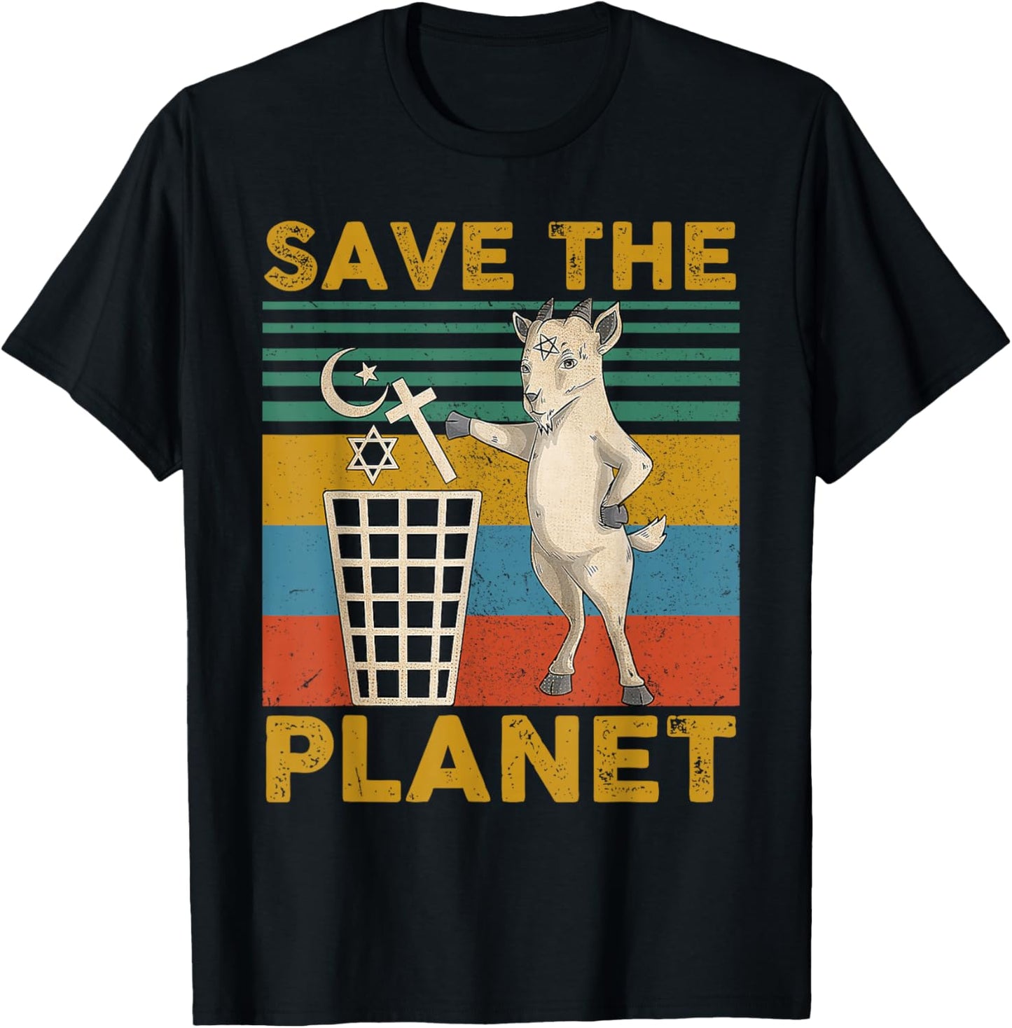 Satanic Goat Hail Satan Save The Planet T-Shirt - T-Shirt | Black