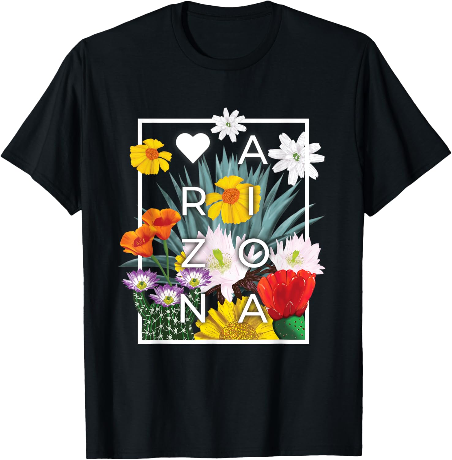 Flowers of Arizona Word Art - Arizonan Pride T-Shirt - T-Shirt | Black