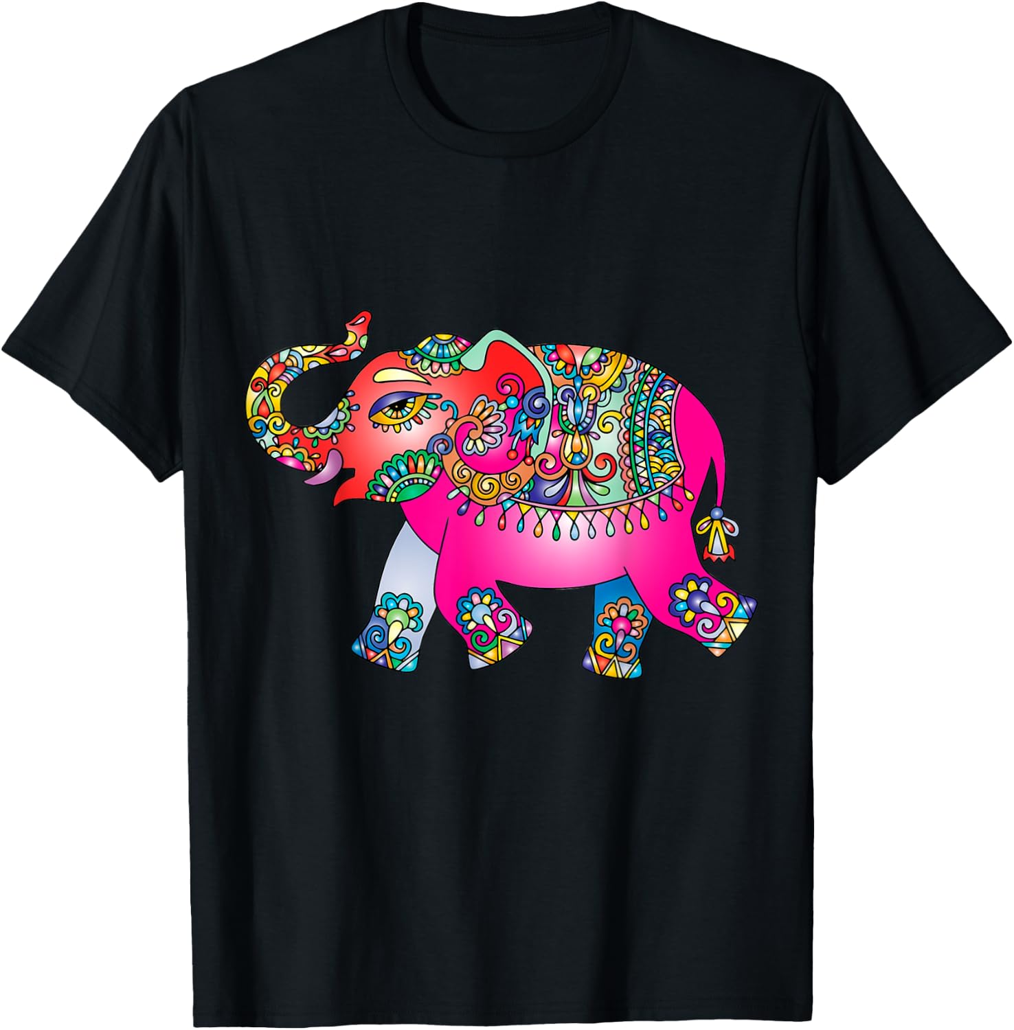 Colorful Indian Elephant Tribal - Mandala Art - Yoga Namaste T-Shirt - T-Shirt | Black