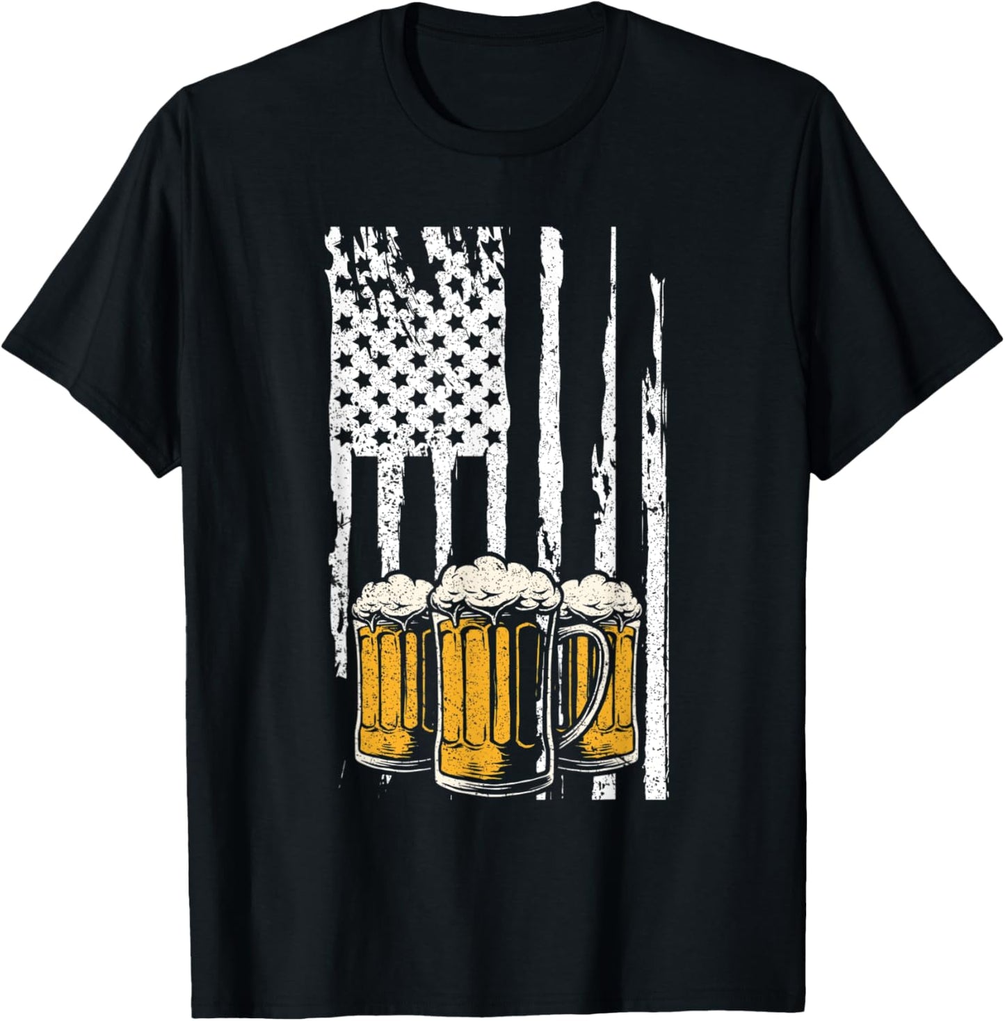Vintage US Flag Patriotic American Drinking Beer Lovers Women Men T-Shirt - T-Shirt | Black